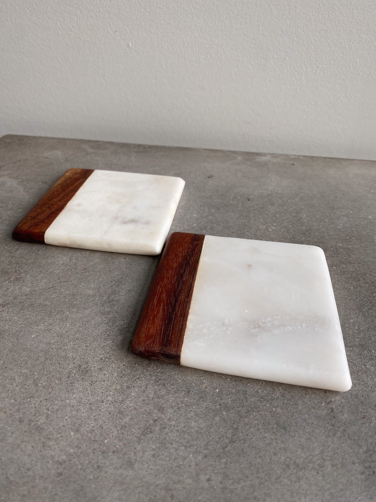 WOOD AND MARBLE COASTERS—SET OF 2
