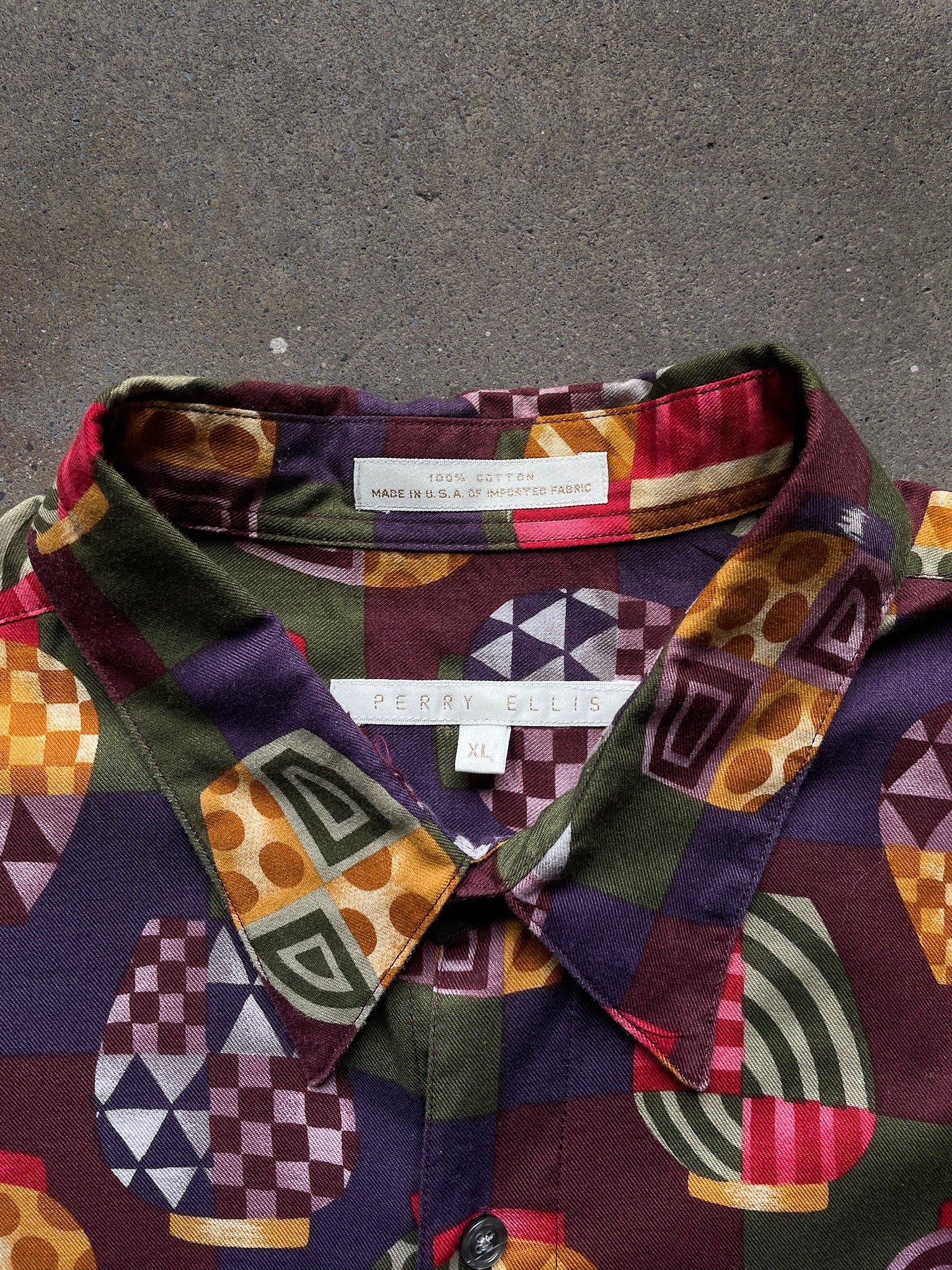 90's Perry Ellis Geometric Vessel Shirt—[XL] – mahshu
