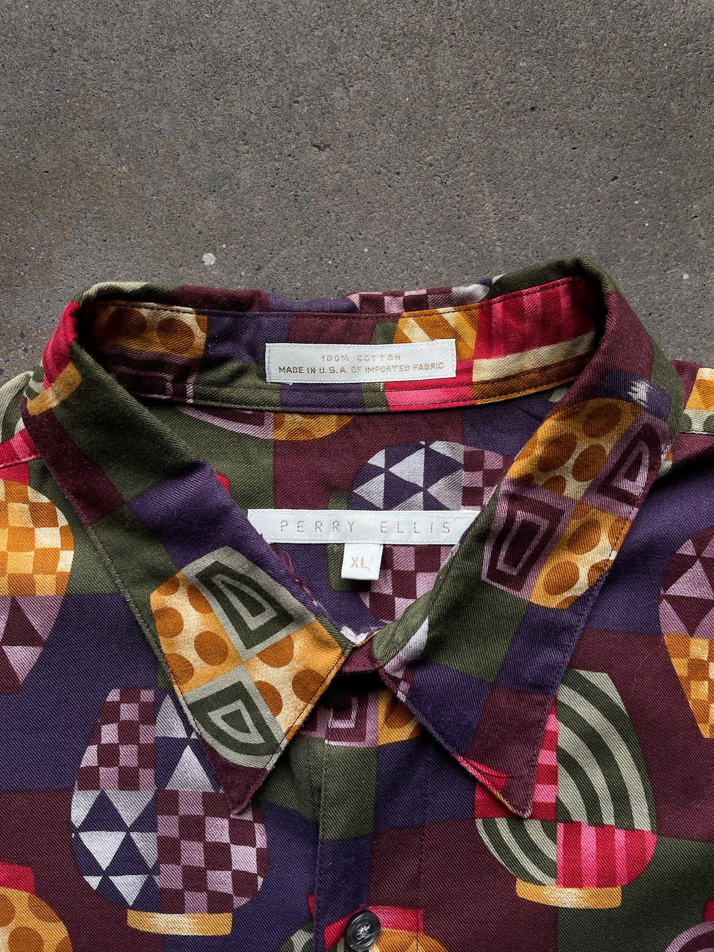 90's Perry Ellis Geometric Vessel Shirt—[XL]