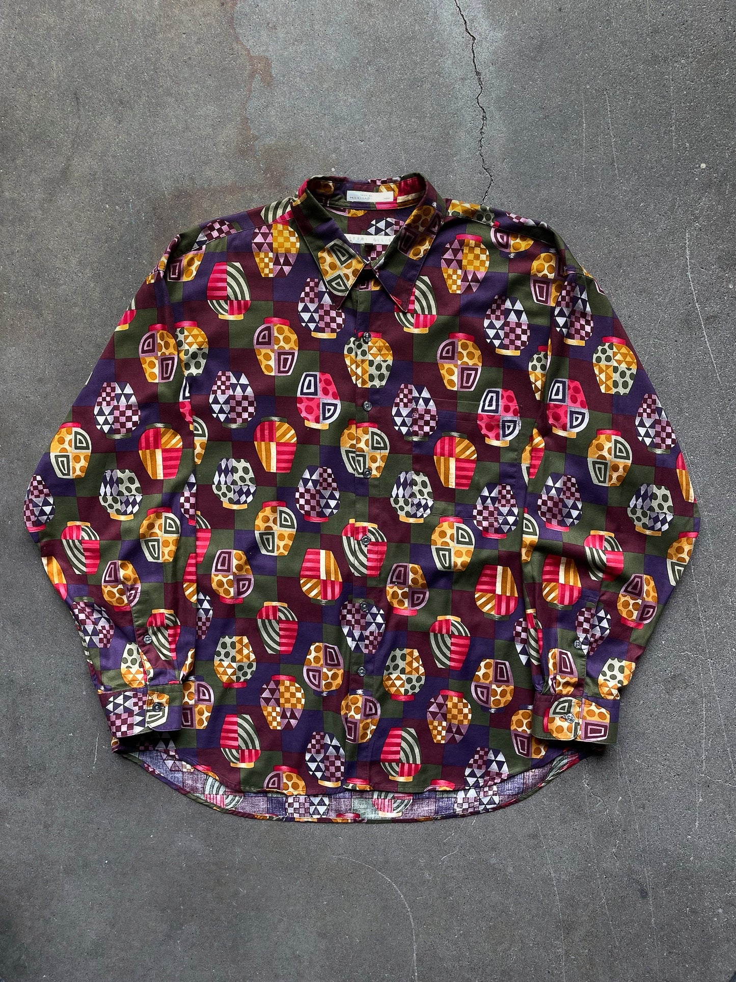 90's Perry Ellis Geometric Vessel Shirt—[XL]