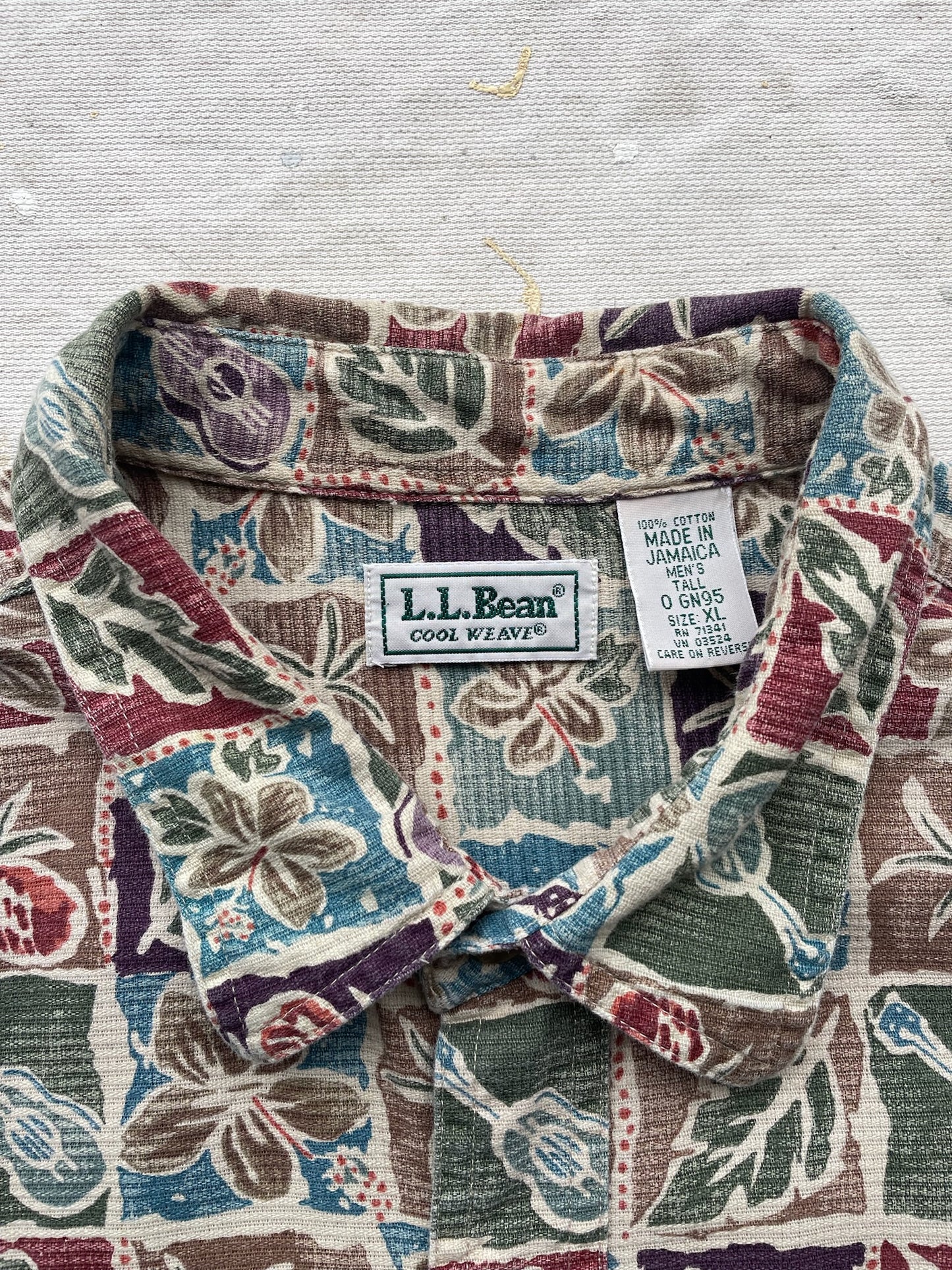 L.L.Bean Cool Weave Block Print Hawaiian Shirt—[XL]