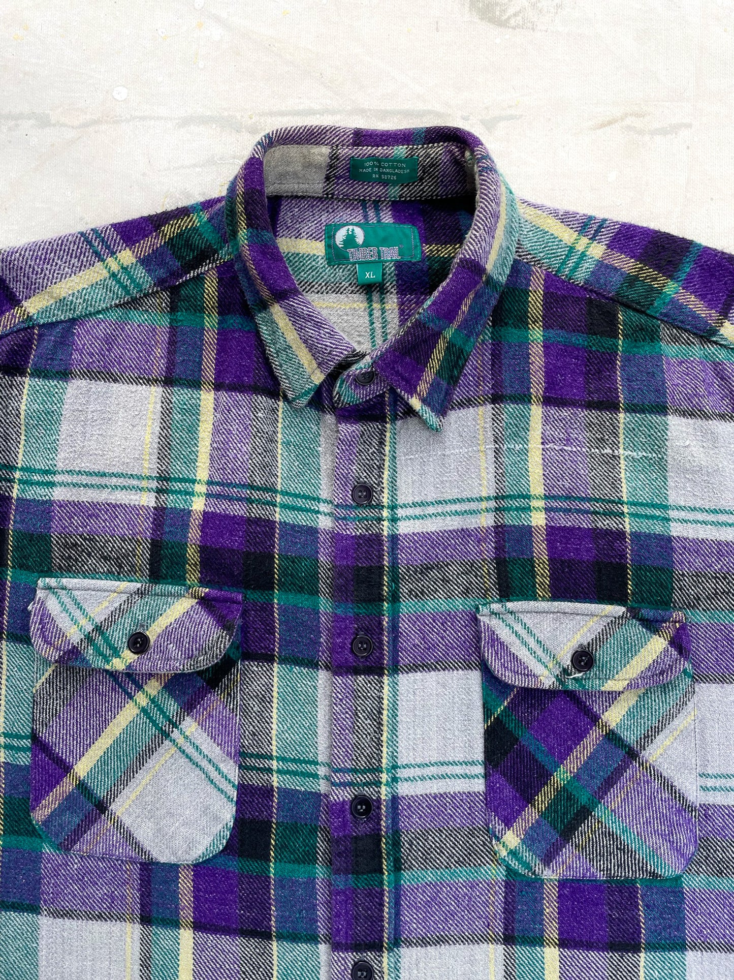 Heavyweight Purple Madras Plaid Flannel Shirt—[XL]