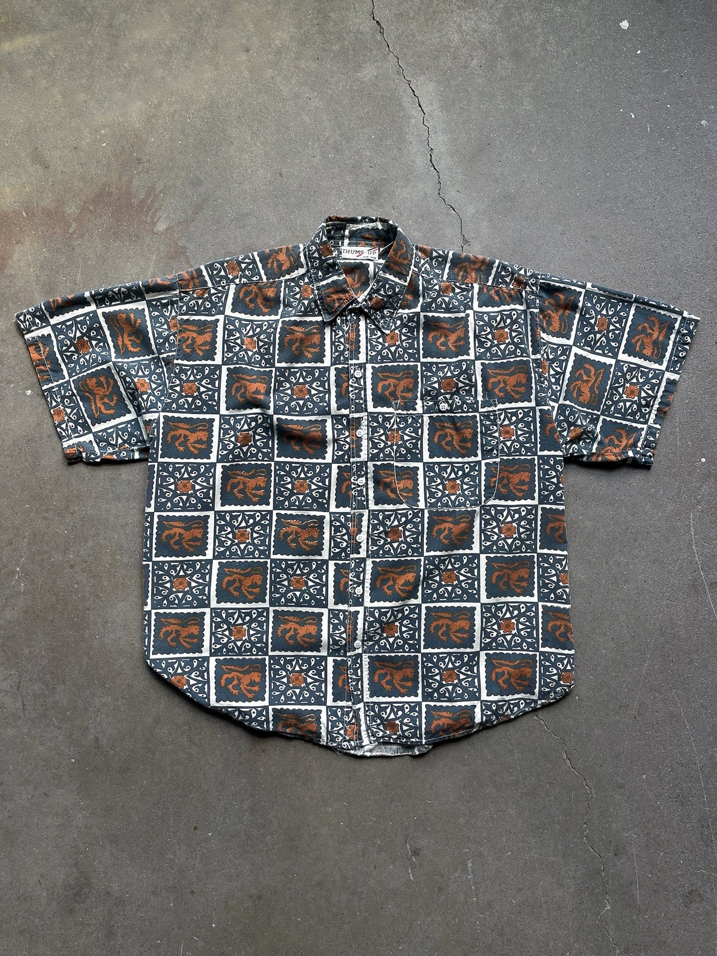 Thums-Up Blockprint Short Sleeve Shirt—[XL]