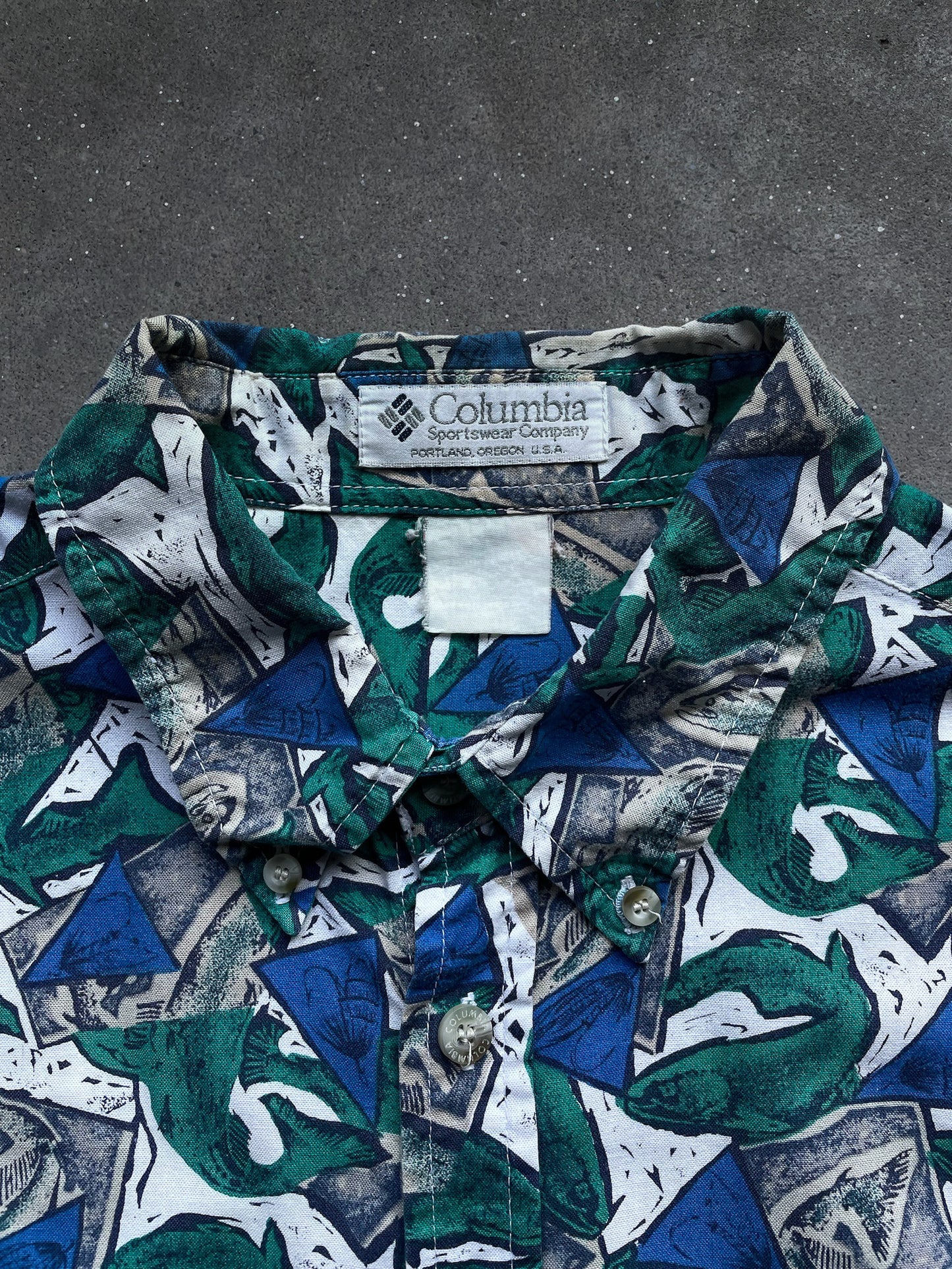 90's Columbia Sports Short Sleeve Fish Shirt—[XL]