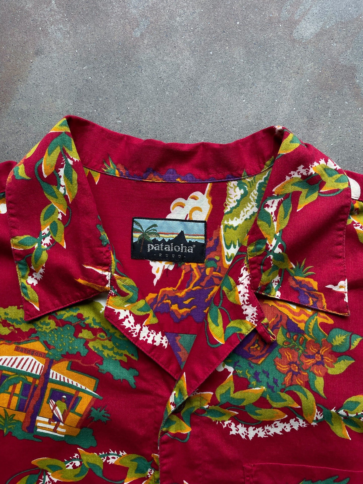 Vintage Pataloha Patagonia Floral Kalo Lei Red Aloha Shirt—[XL]