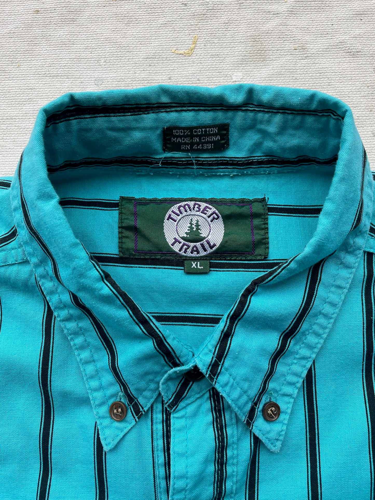 80's Turquoise Striped Shirt—[XL]