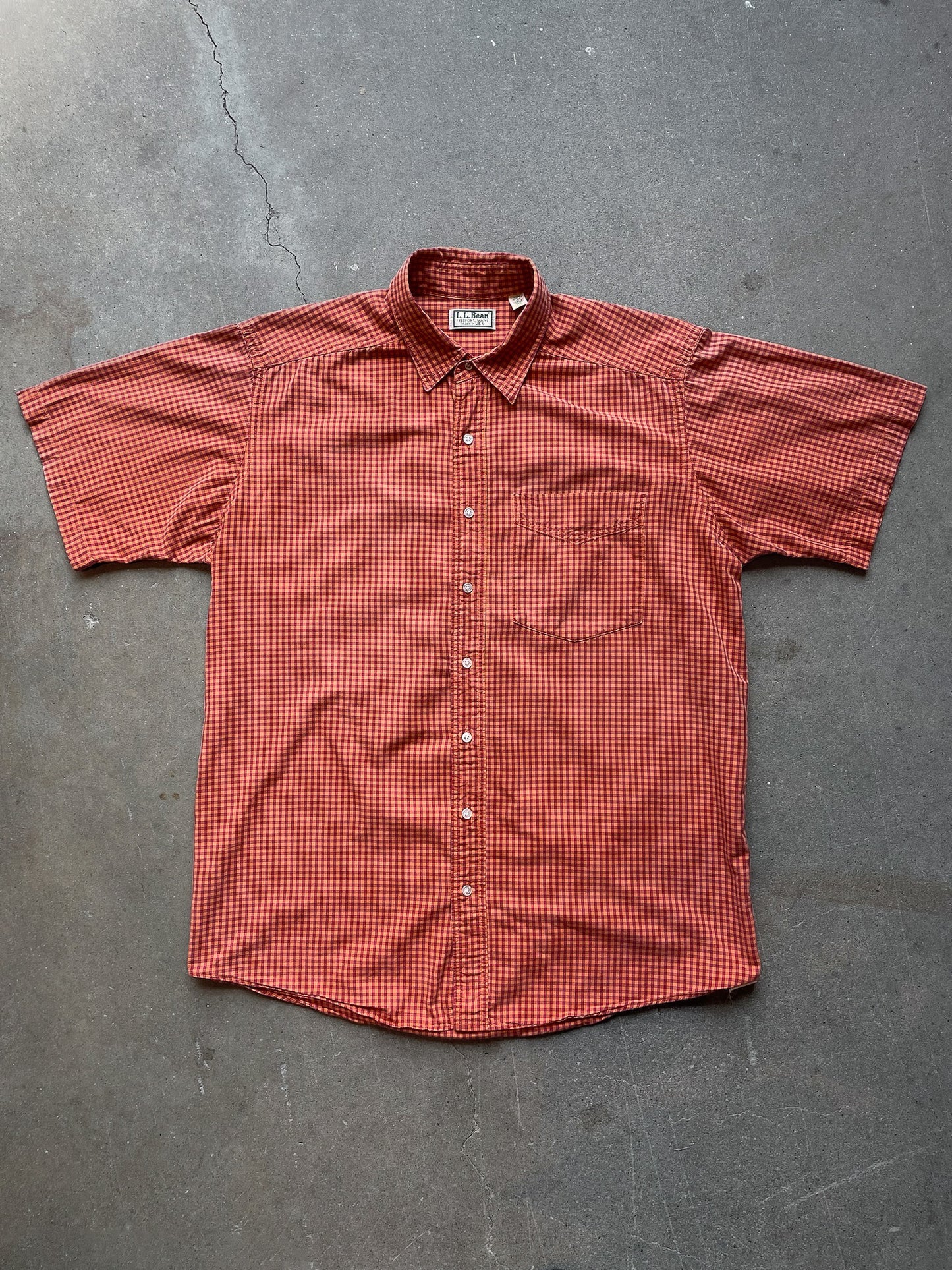 90's L.L.Bean Gingham Check Short Sleeve Shirt—[XL]