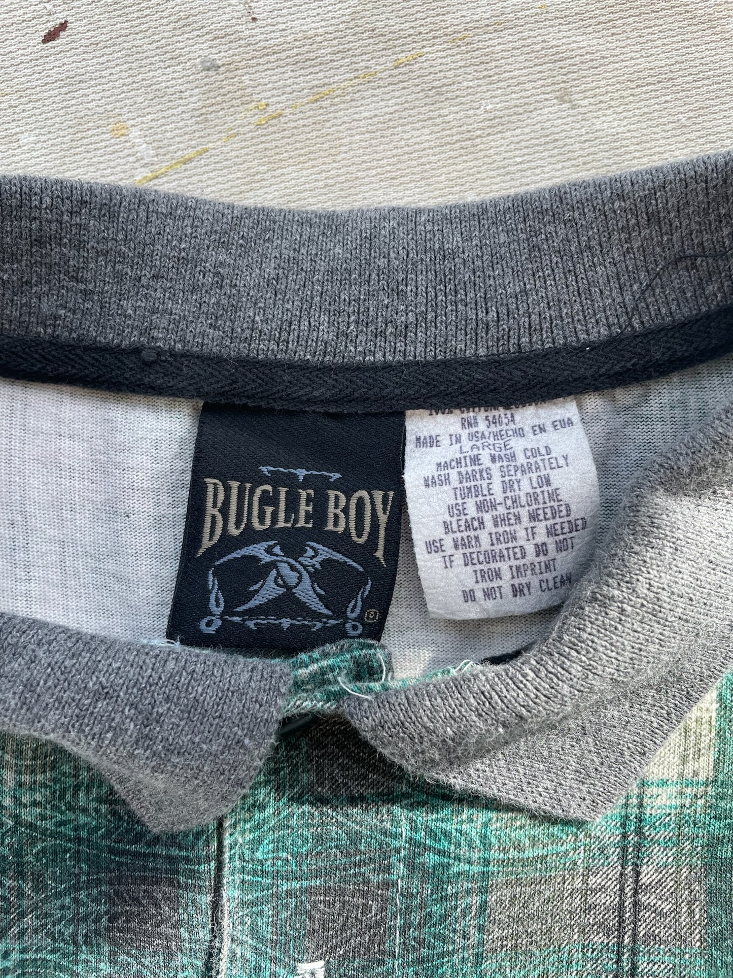 Bugle Boy Paisley Plaid Long Sleeve Polo—[L]