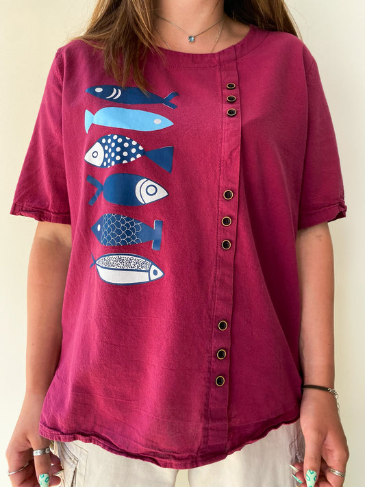 Handmade Linen Fish Pullover Shirt—[L]