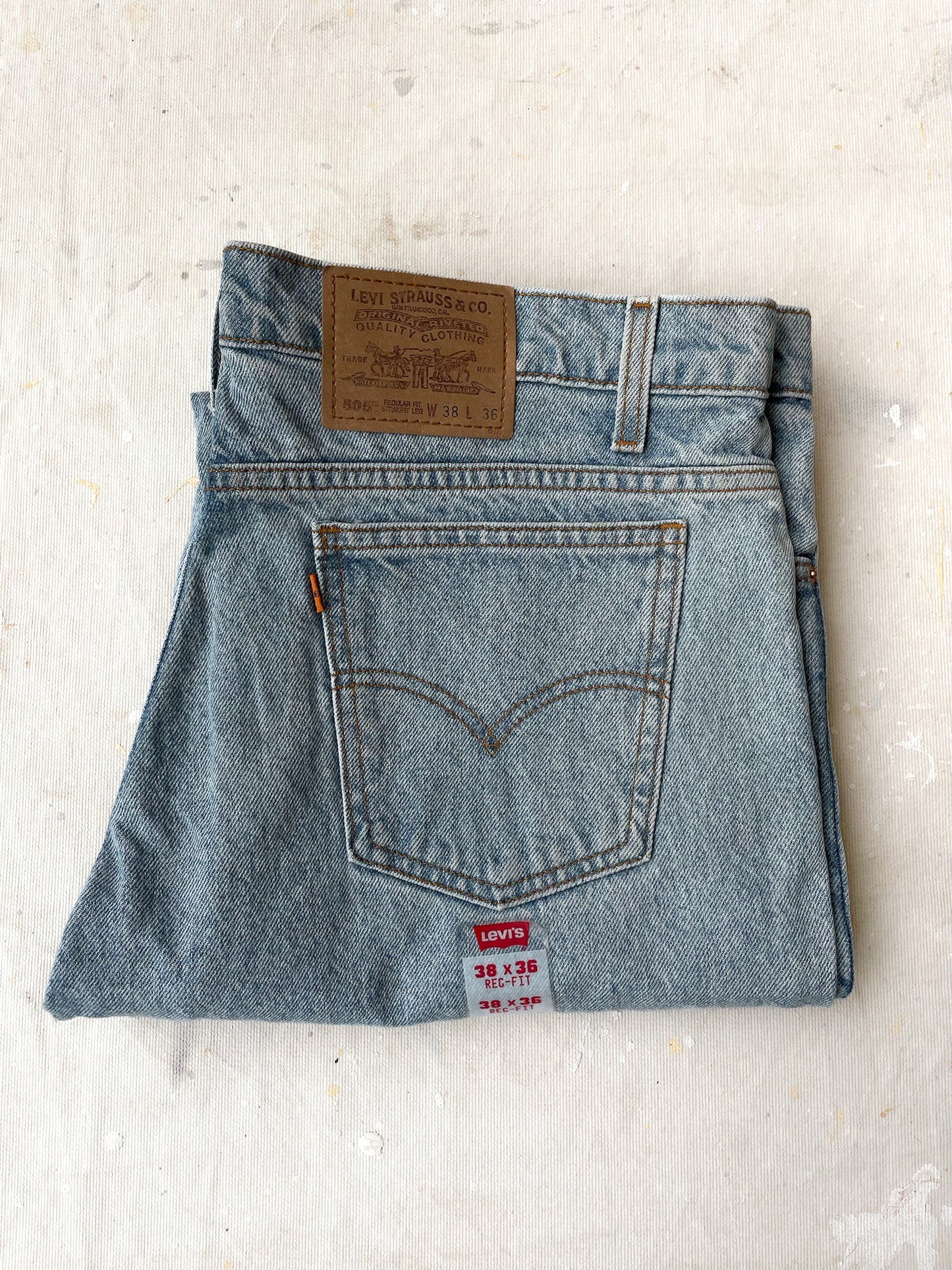 Levi's 505 Orange Tab Jeans—[38x36]