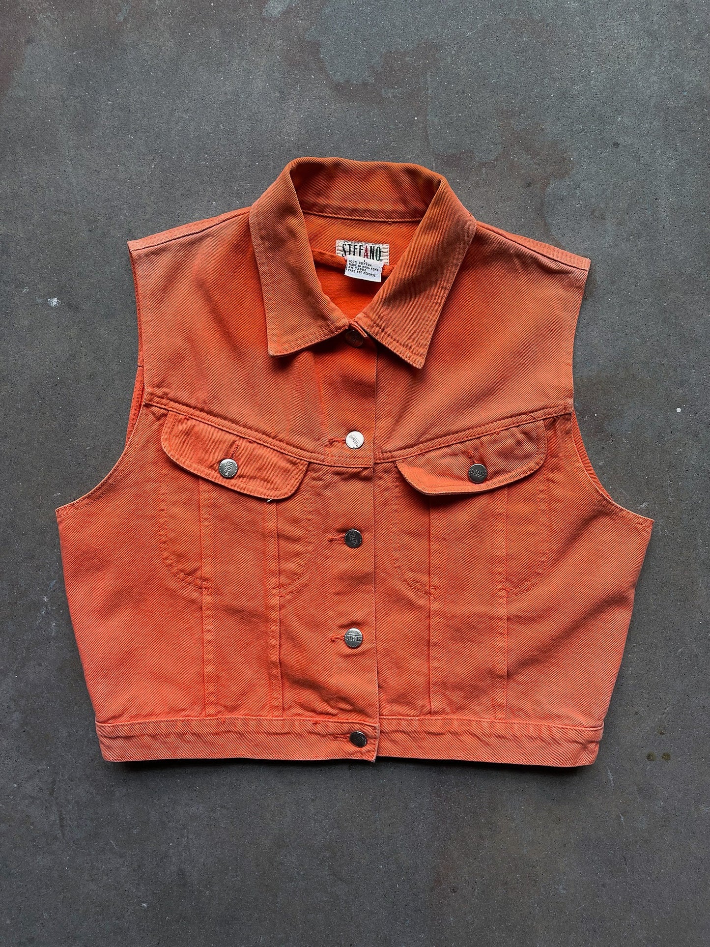 90's Faded Orange Denim Trucker Vest—[M]