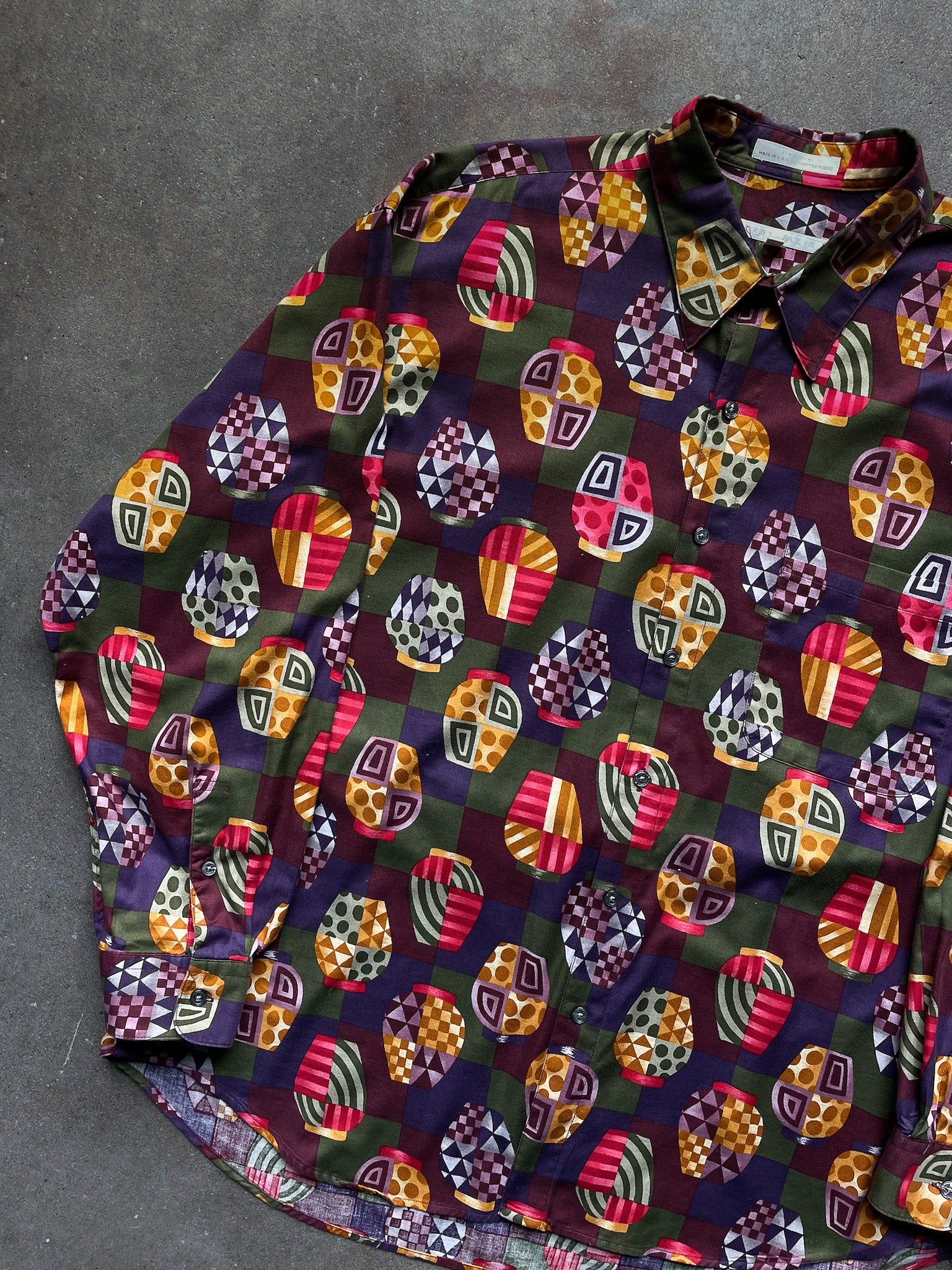 90's Perry Ellis Geometric Vessel Shirt—[XL] – mahshu