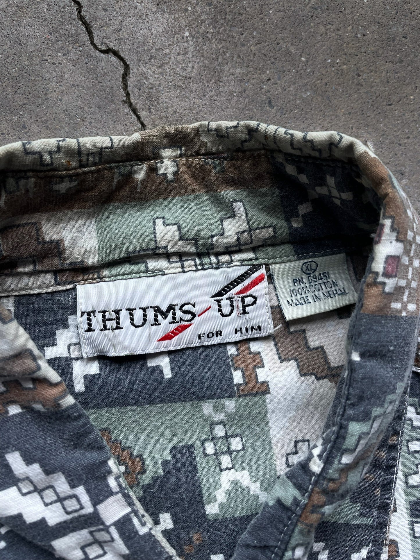 Vintage Thums Up Fair Isle Short Sleeve Shirt—[XL]