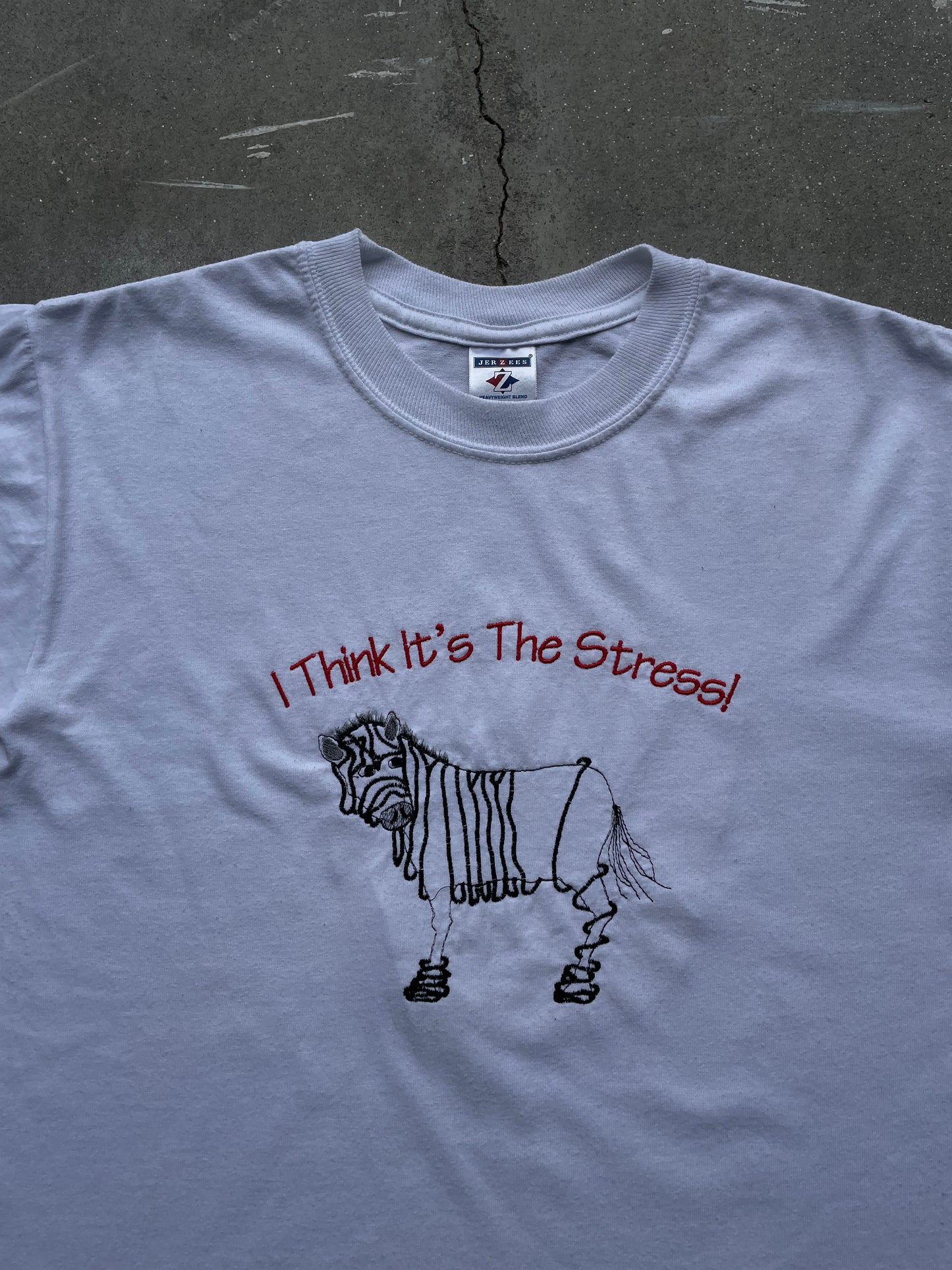 Stressed Zebra Embroidered T-Shirt—[S]