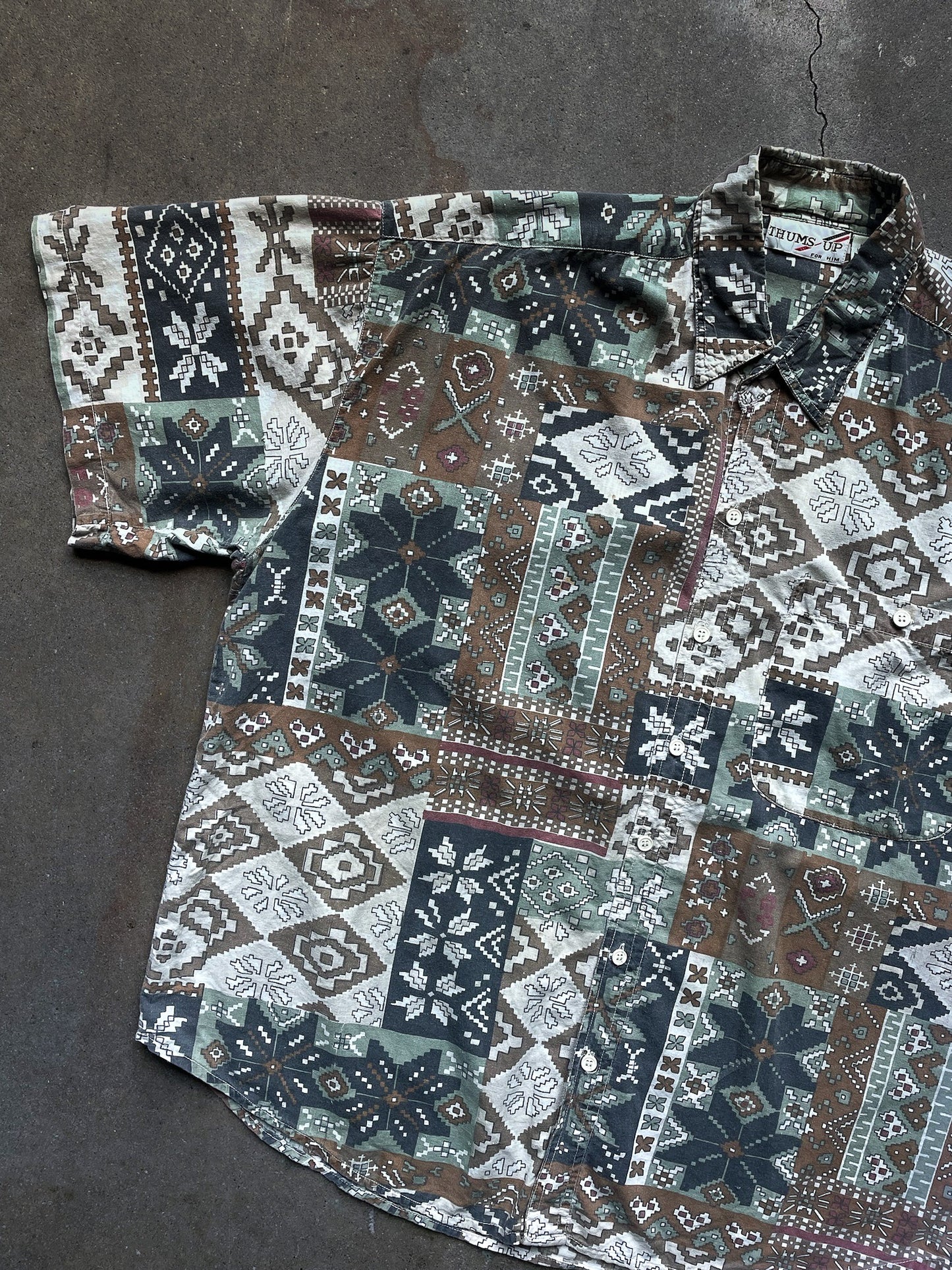 Vintage Thums Up Fair Isle Short Sleeve Shirt—[XL]