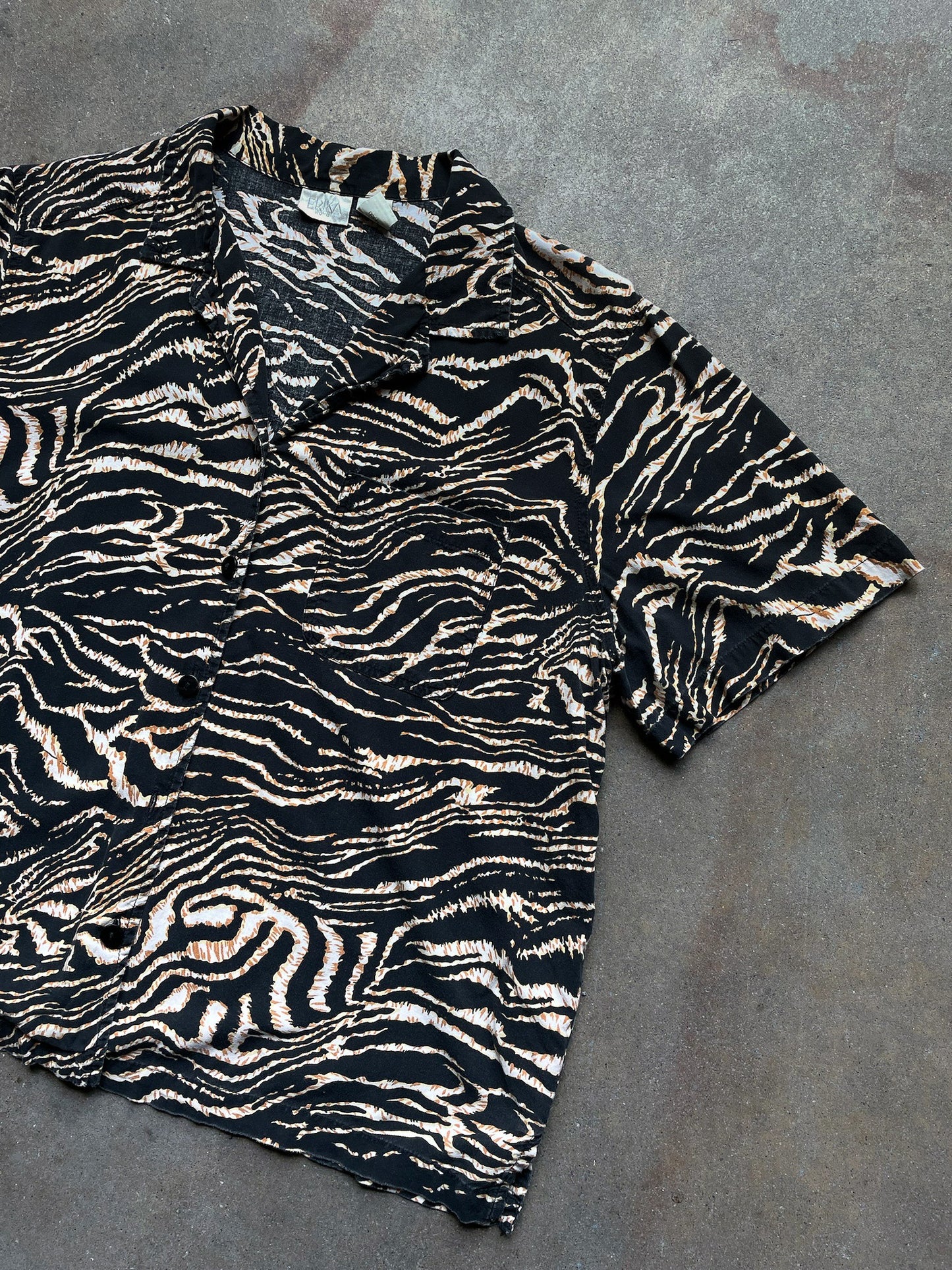 90's Zebra Print Camp Collar Short Sleeve Shirt—[M]