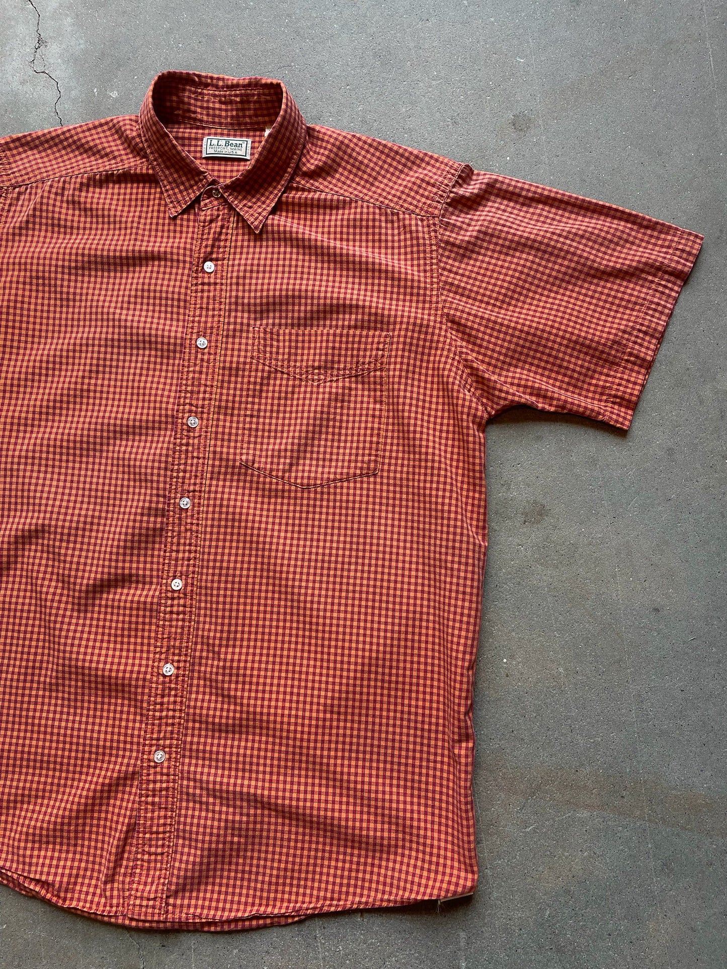 90's L.L.Bean Gingham Check Short Sleeve Shirt—[XL]