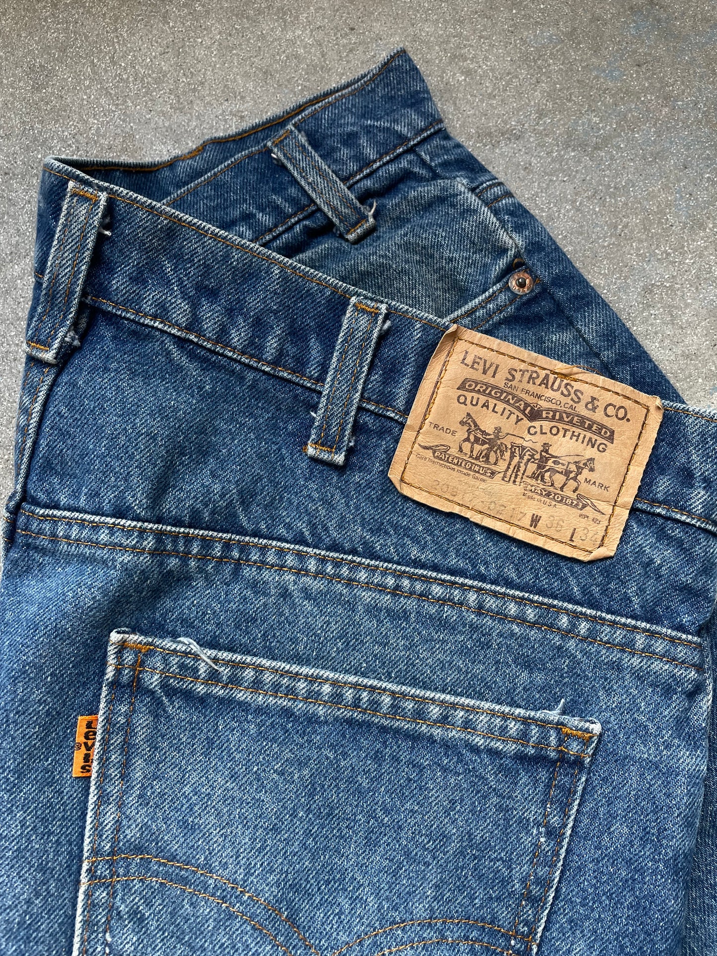 70s/80s Levi’s 517 Orange Tab Jeans—[35x33]