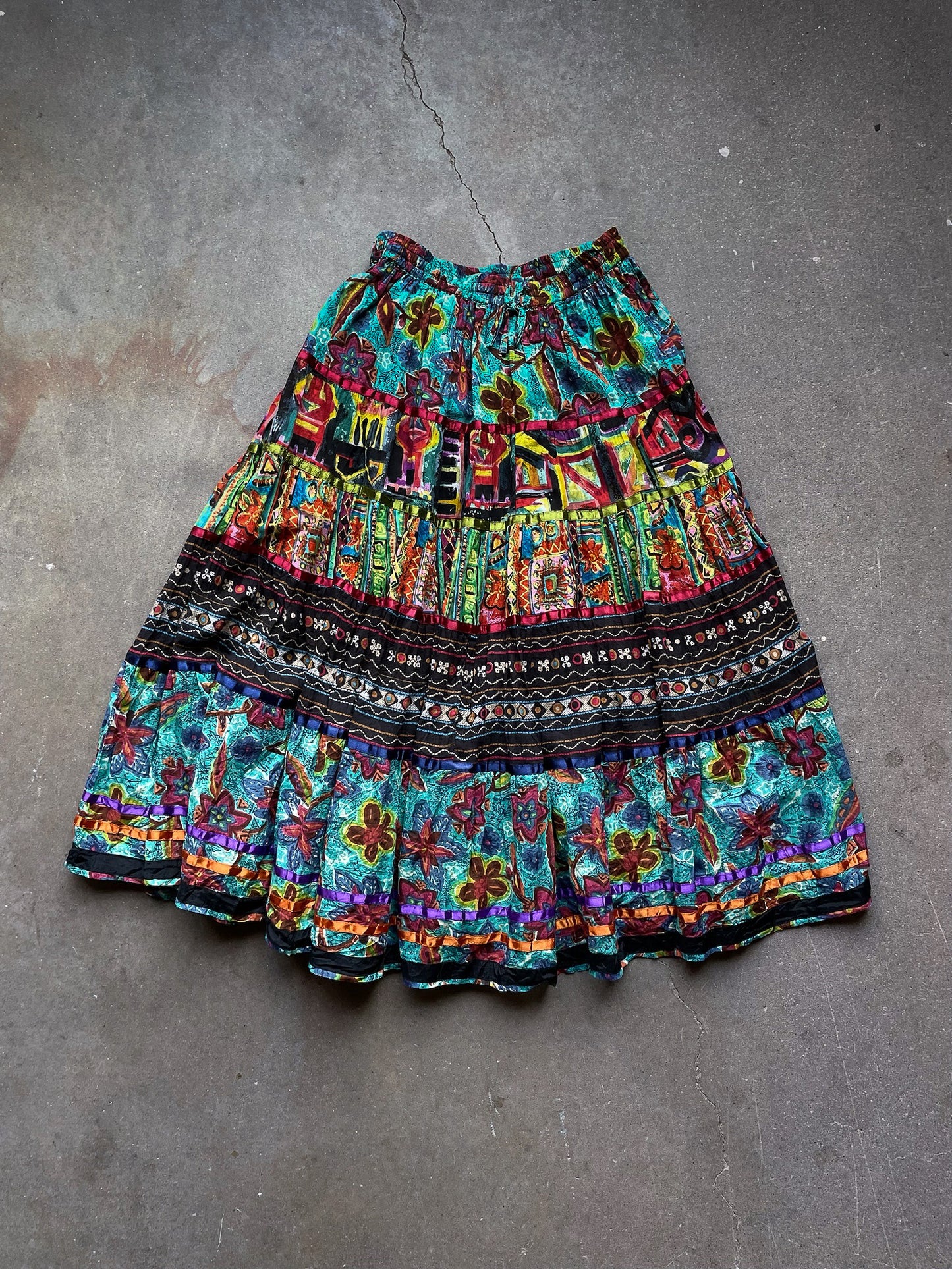 Tiered Abstract Floral Skirt—[28–34]