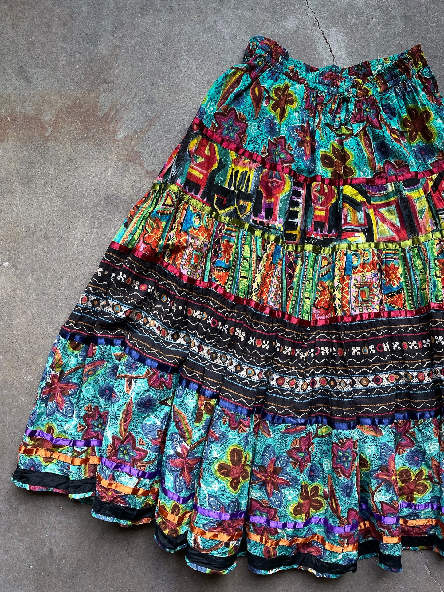 Tiered Abstract Floral Skirt—[28–34]