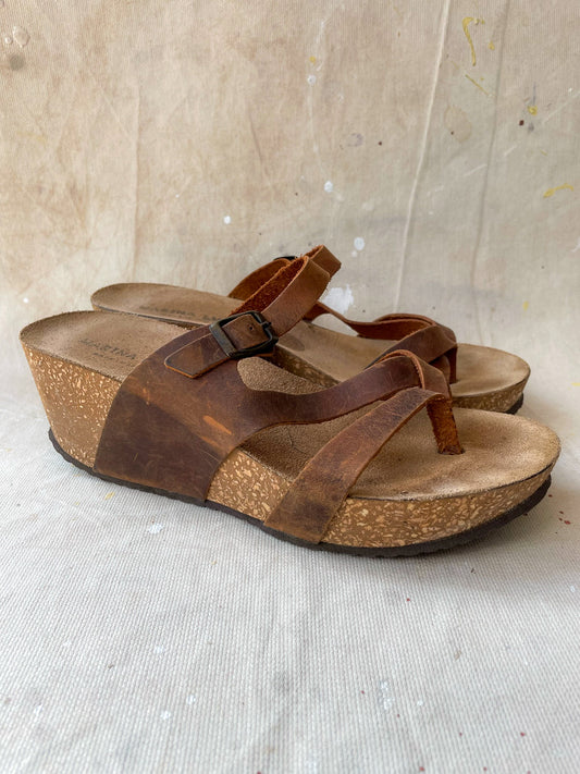 Leather Wedge Sandals—[8]