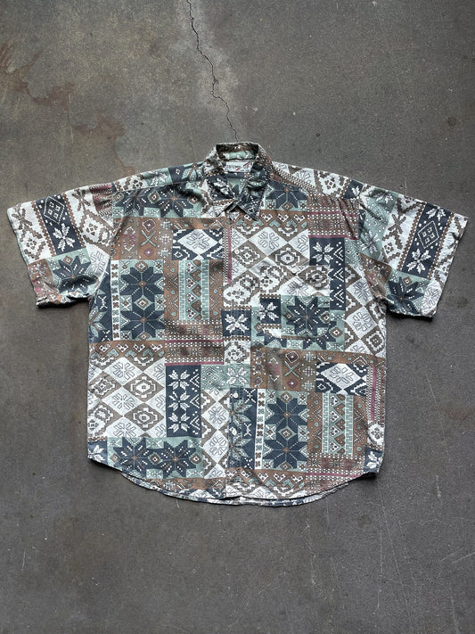 Vintage Thums Up Fair Isle Short Sleeve Shirt—[XL]