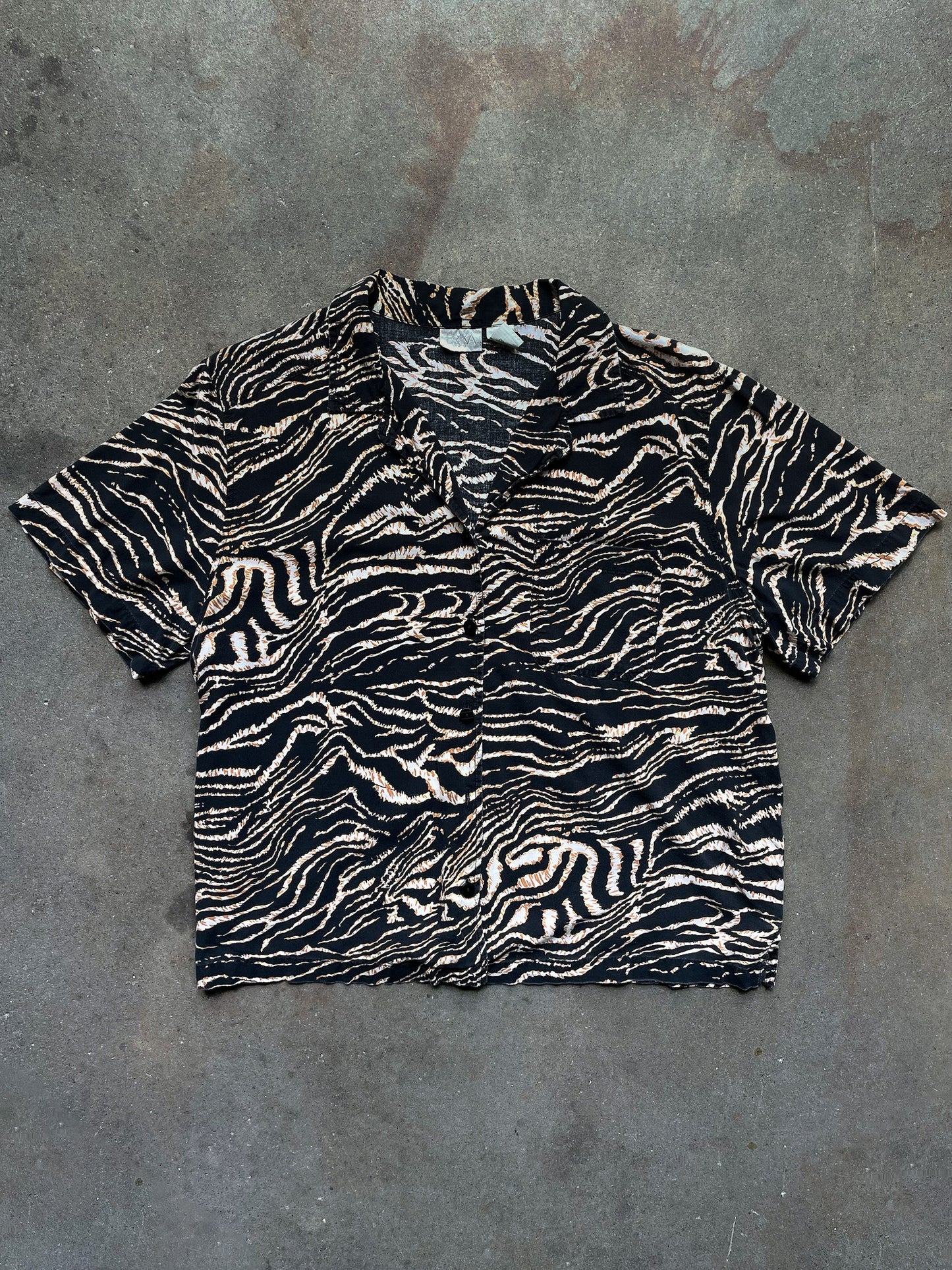 90's Zebra Print Camp Collar Short Sleeve Shirt—[M]