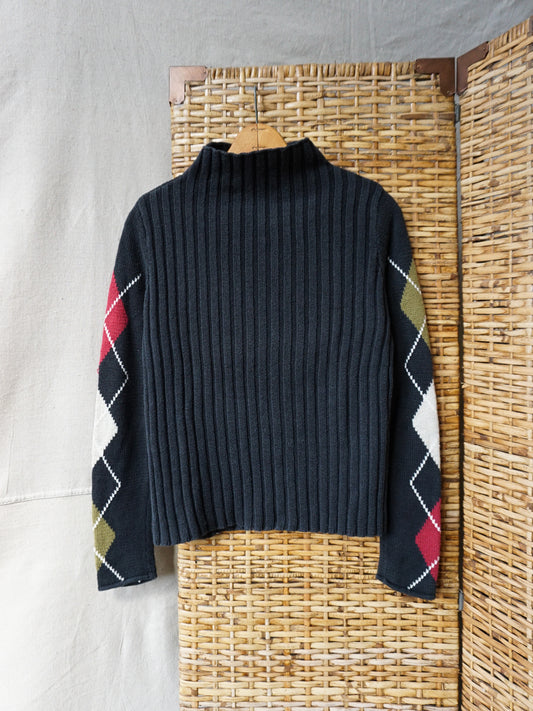 Rib Knit Argyle Mockneck—[S]
