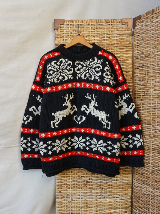 Rey Wear Wool Reindeer Sweater—[XL]