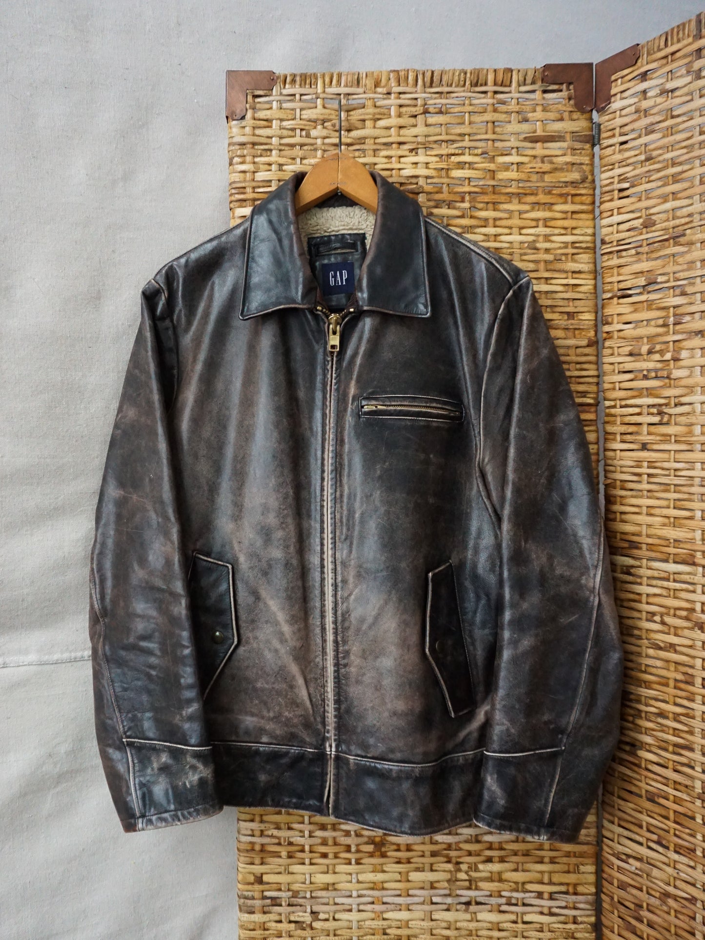 Gap Sherpa Lined Leather Jacket—[M/L]