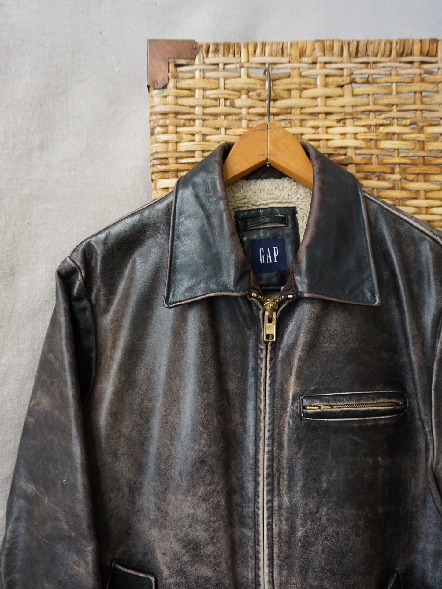 Gap Sherpa Lined Leather Jacket—[M/L]