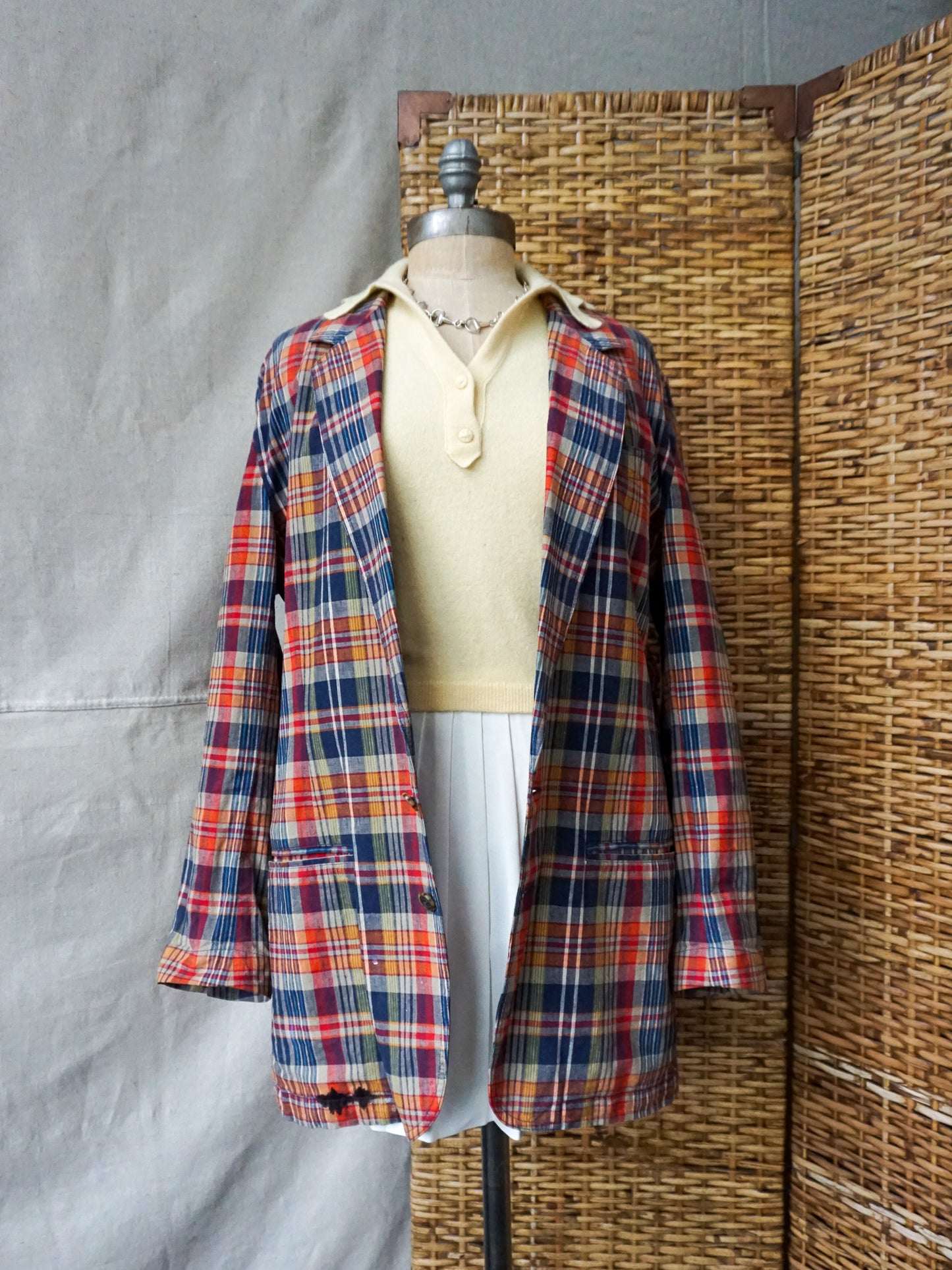 Madras Plaid Linen Blazer—[L]