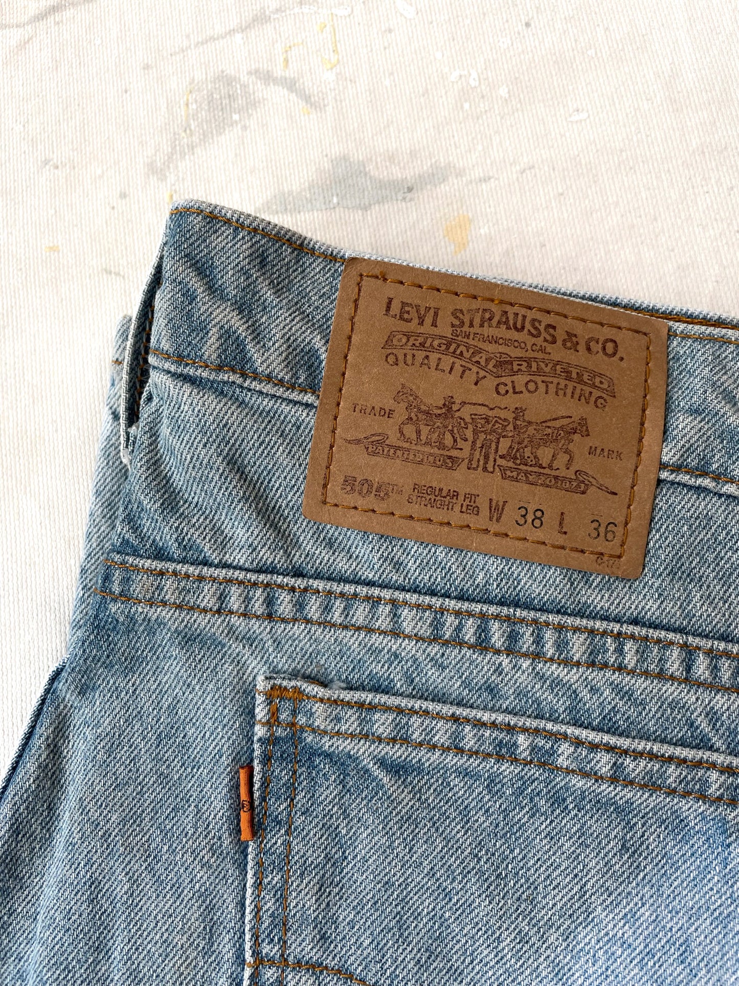 Levi's 505 Orange Tab Jeans—[38x36]