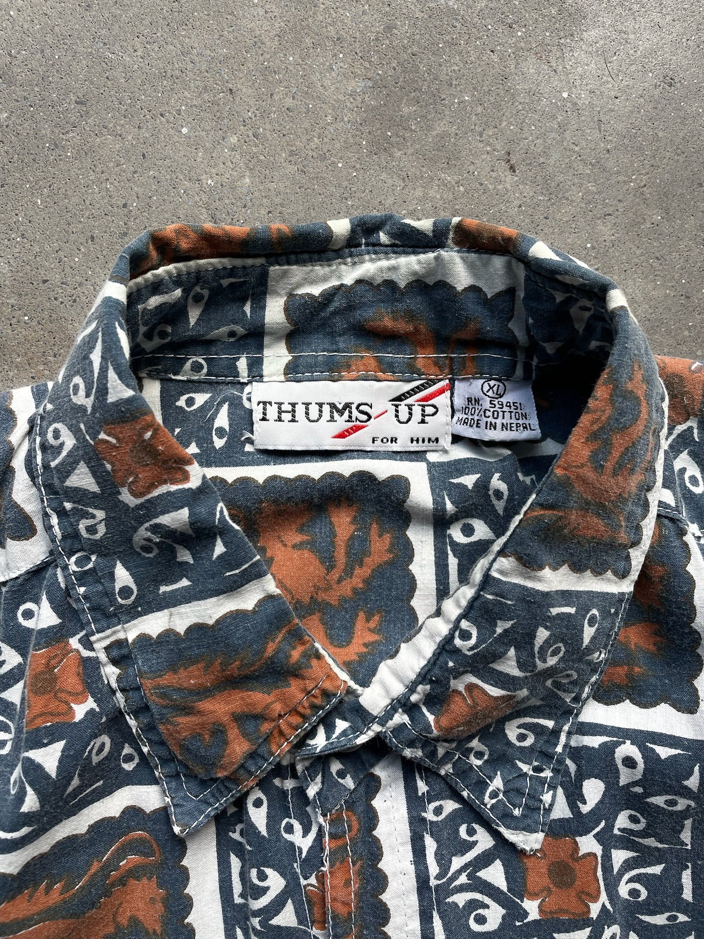 Thums-Up Blockprint Short Sleeve Shirt—[XL]