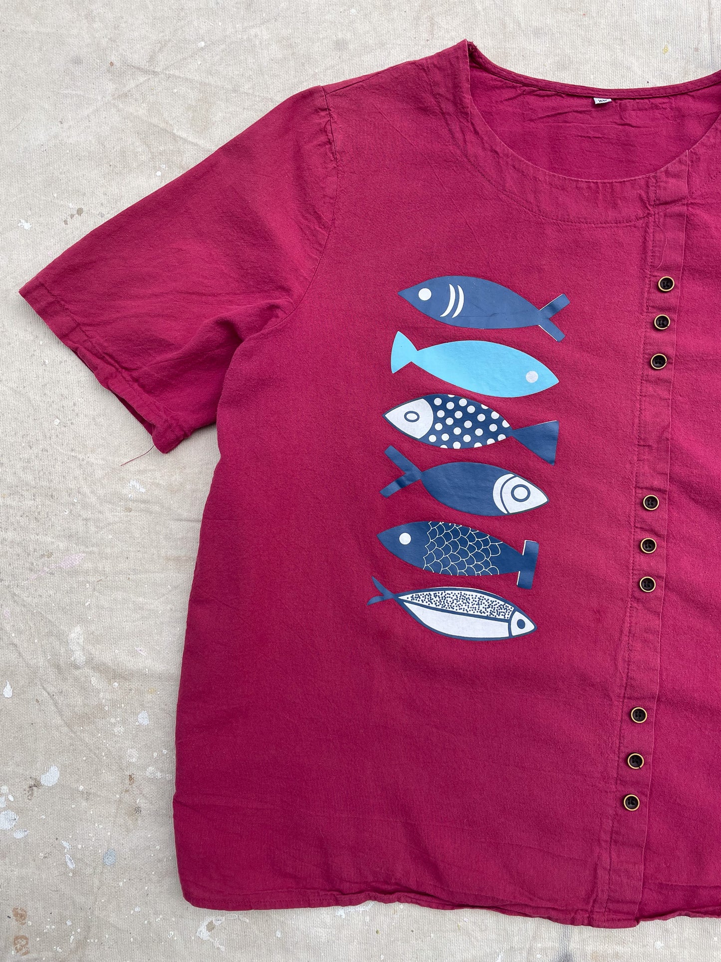 Handmade Linen Fish Pullover Shirt—[L]