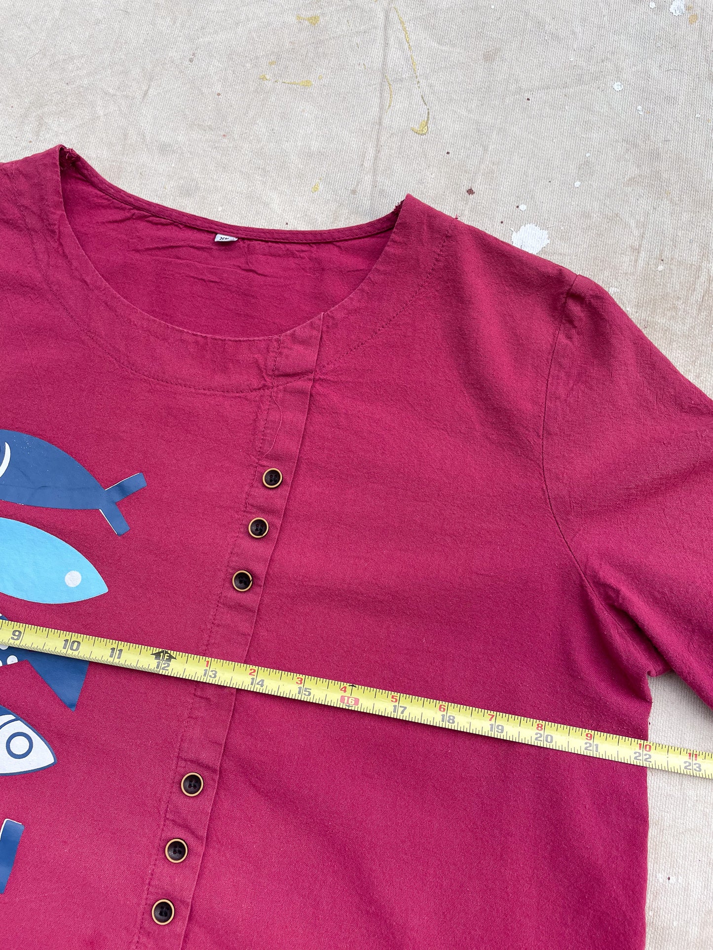 Handmade Linen Fish Pullover Shirt—[L]