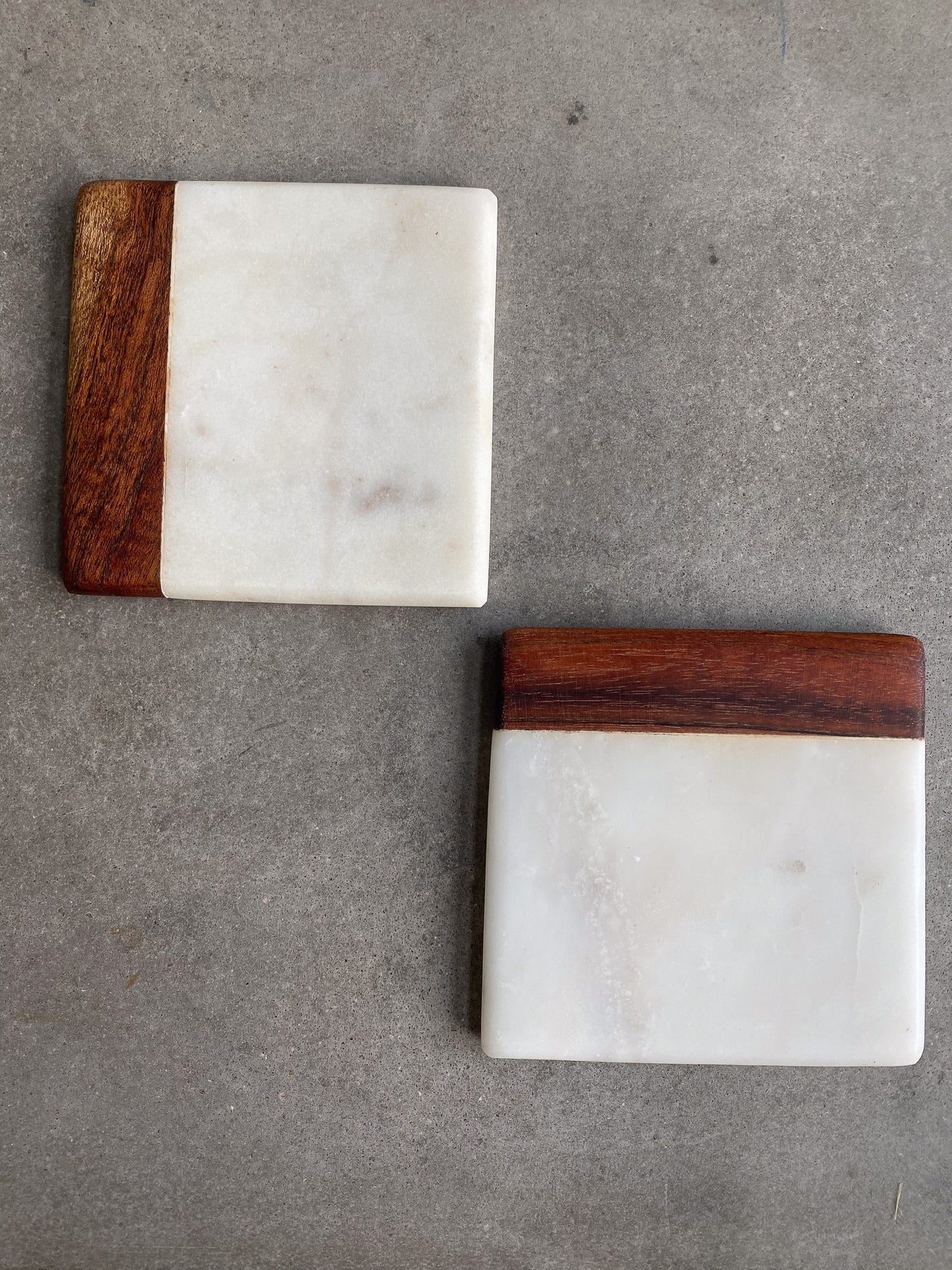 WOOD AND MARBLE COASTERS—SET OF 2