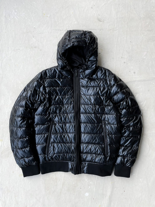 DKNY High Shine Hooded Puffer Jacket—[S]