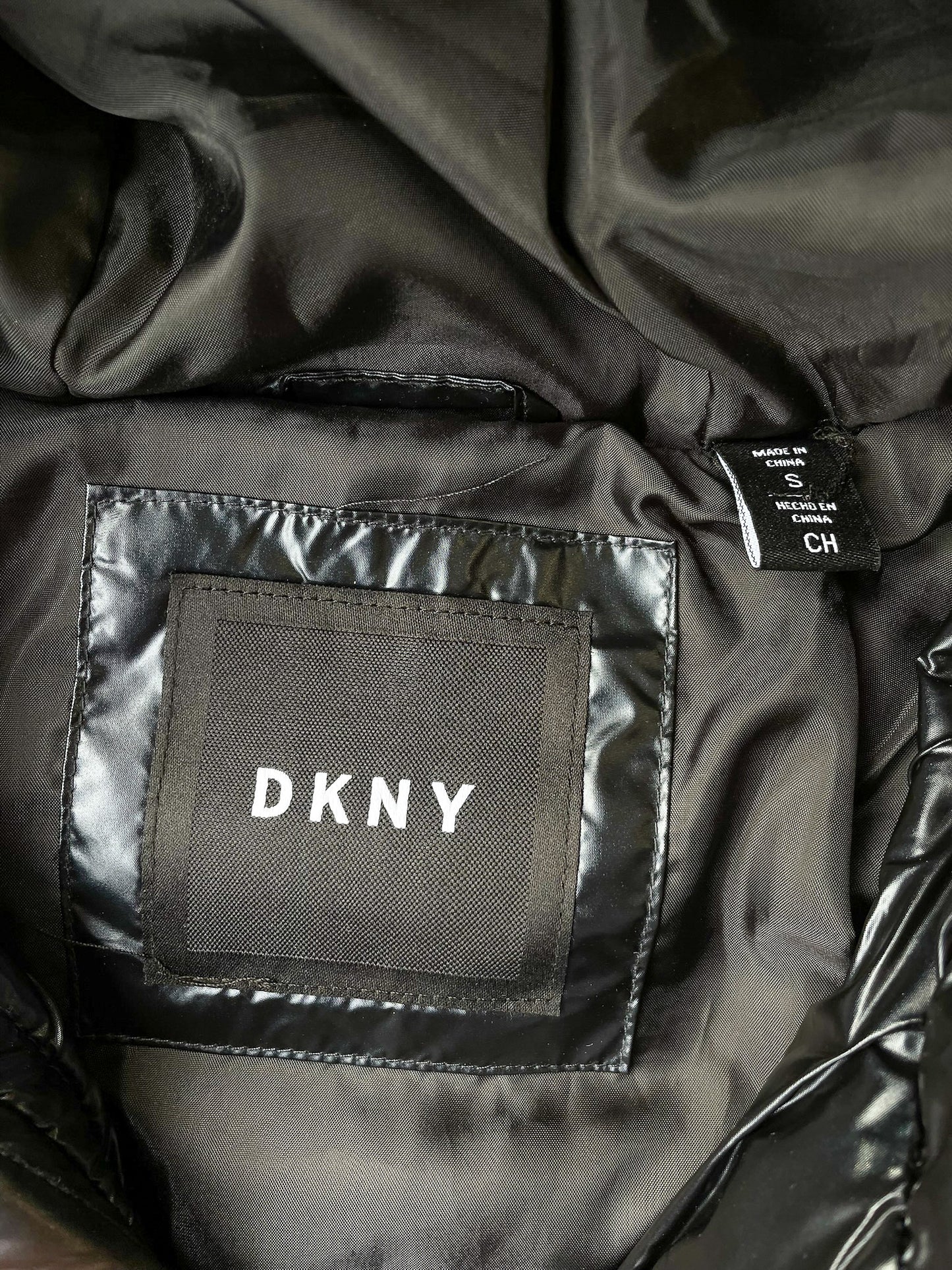 DKNY High Shine Hooded Puffer Jacket—[S]