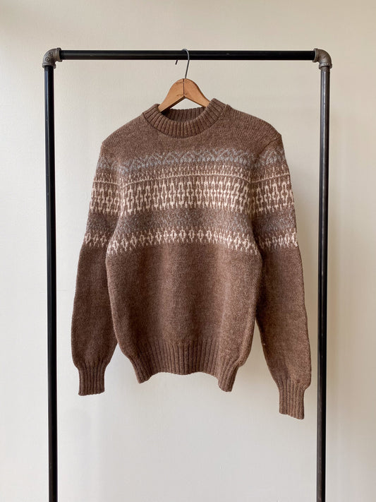 Handmade Geometric Knit Wool Crewneck Sweater—[S/M]