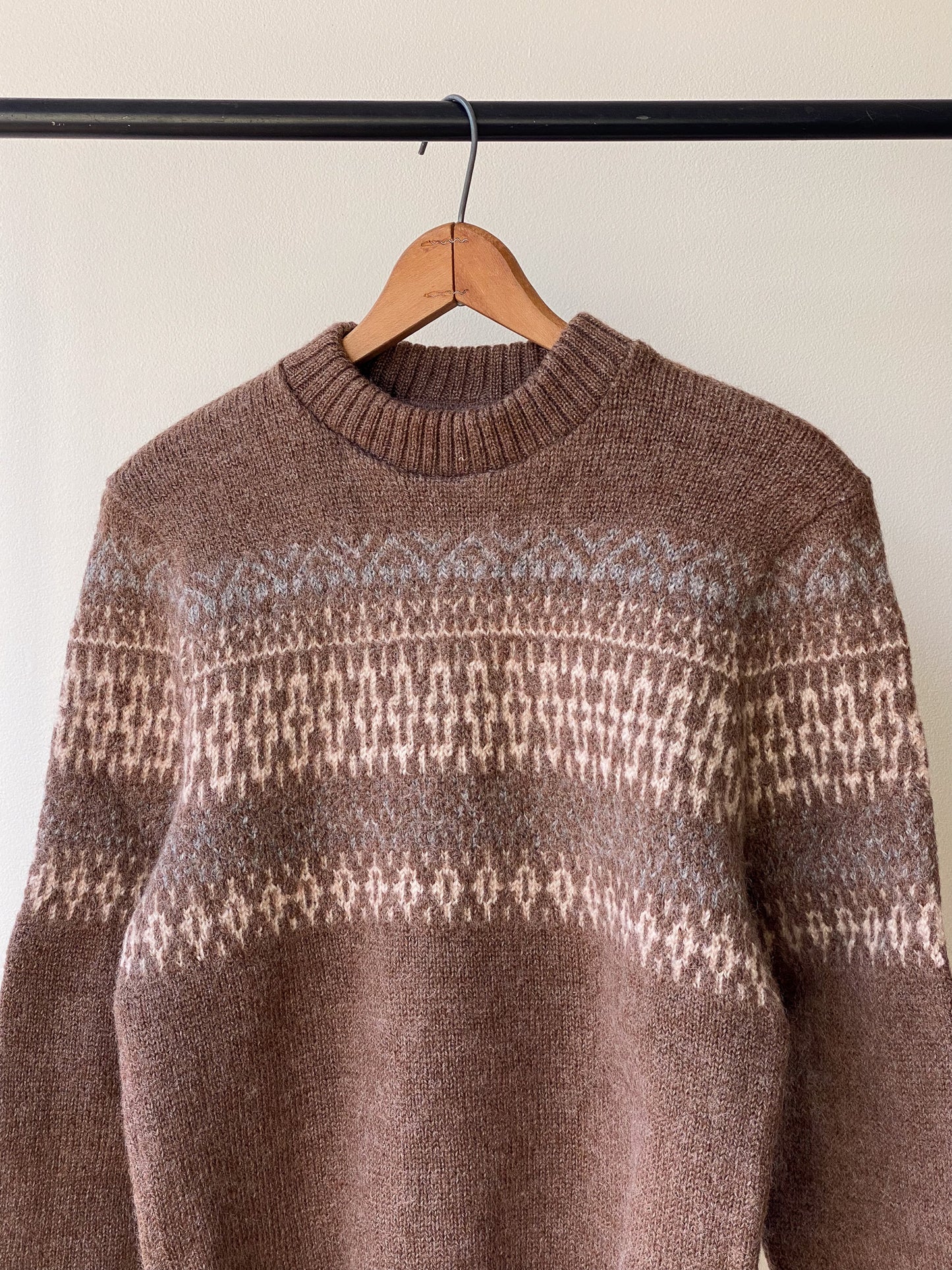 Handmade Geometric Knit Wool Crewneck Sweater—[S/M]