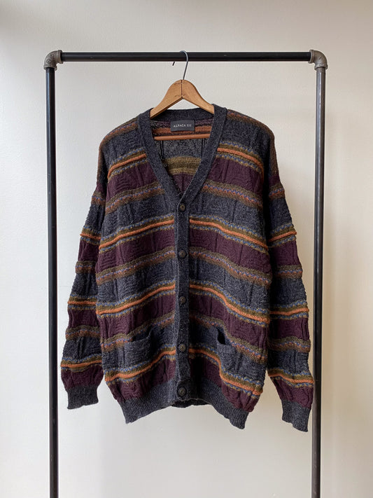 Alpaca Knit Textured Striped Cardigan—[M/L]