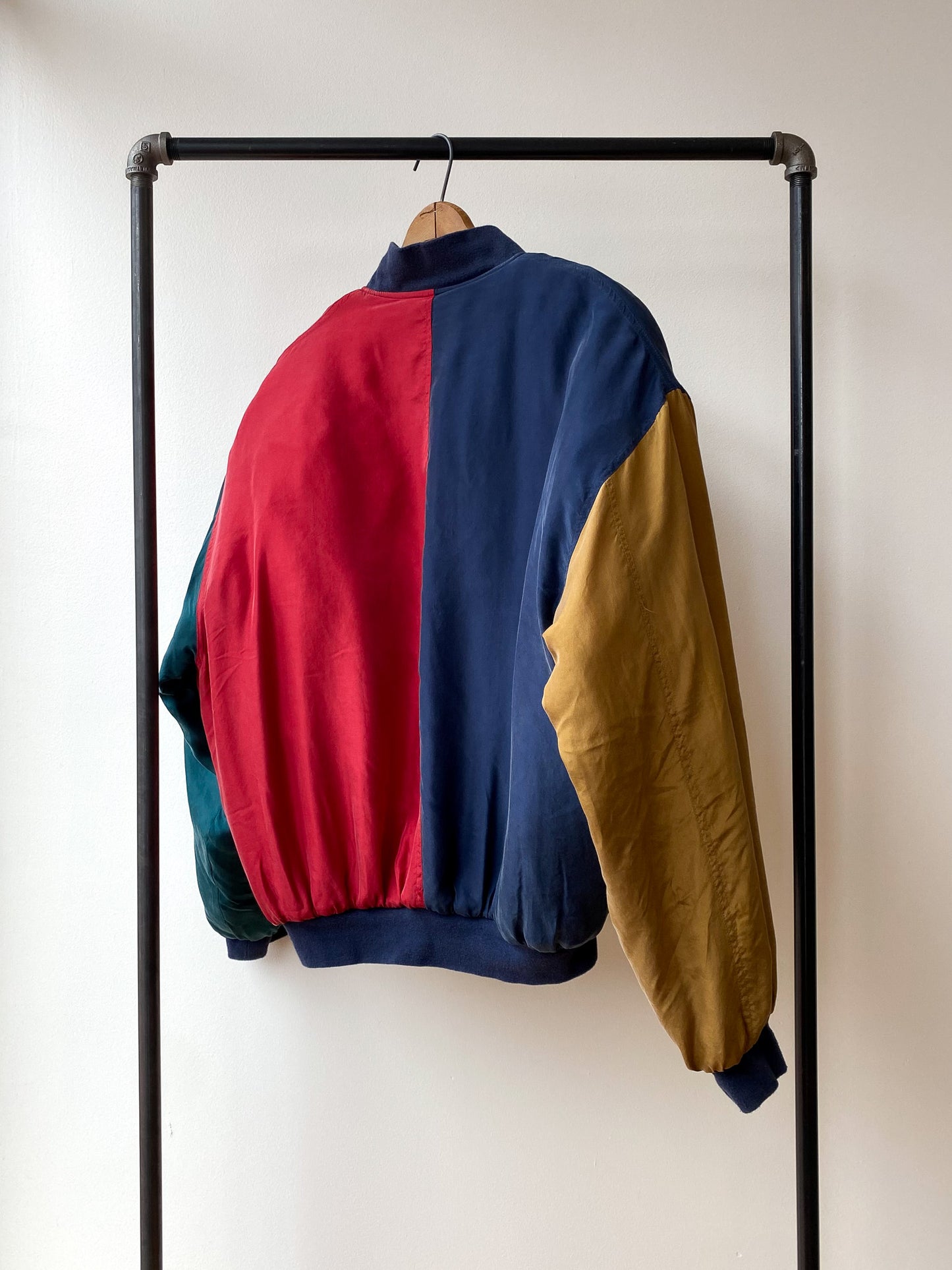 80's Bugle Boy Colorblock Silk Bomber Jacket—[S/M]