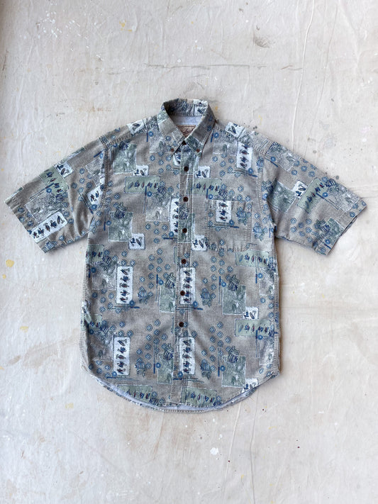 WOOLRICH BUTTON-DOWN ABSTRACT FISHING SHIRT—[M]