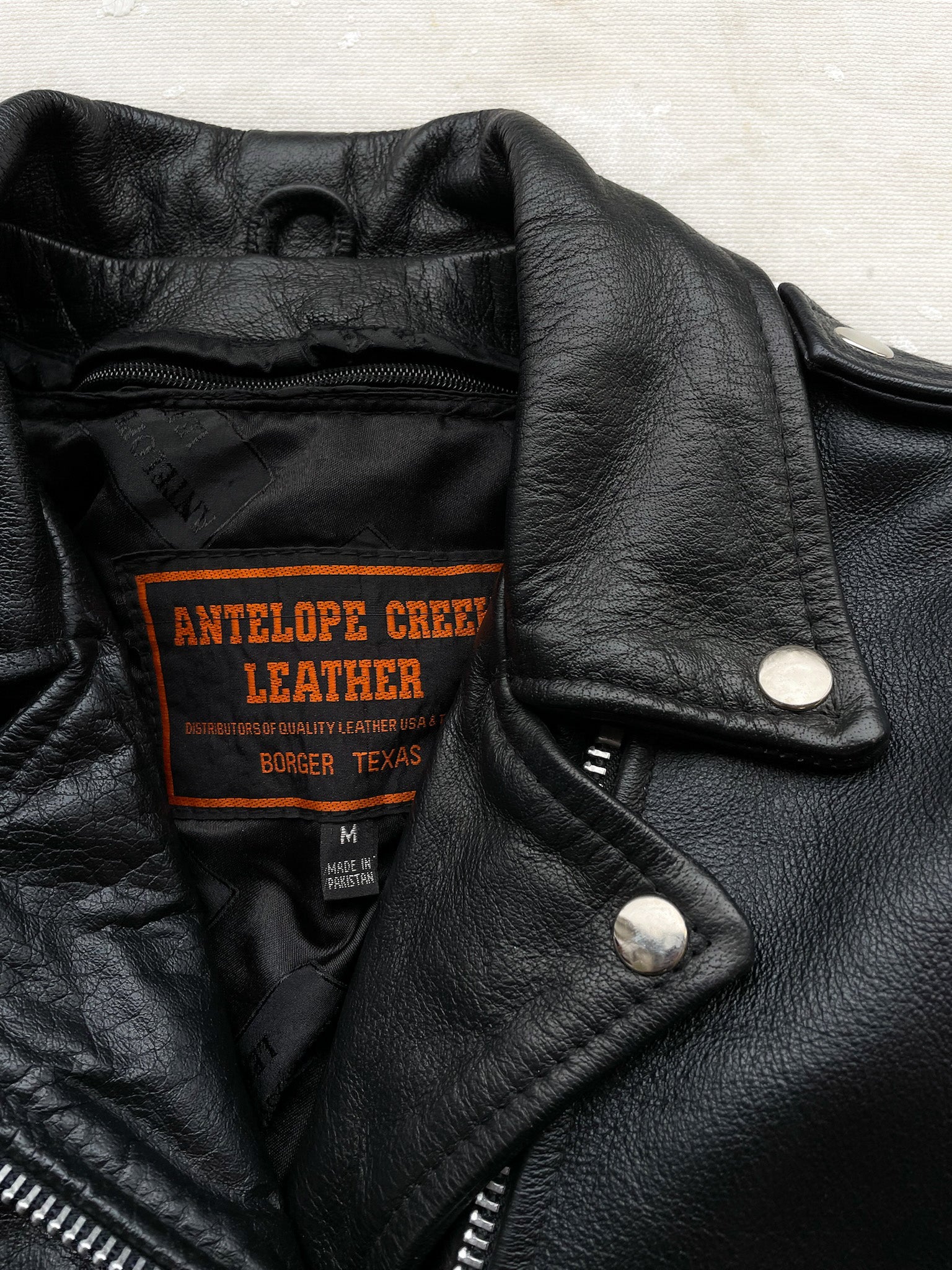 Flame Embroidered Leather Moto Jacket—[S/M] – mahshu