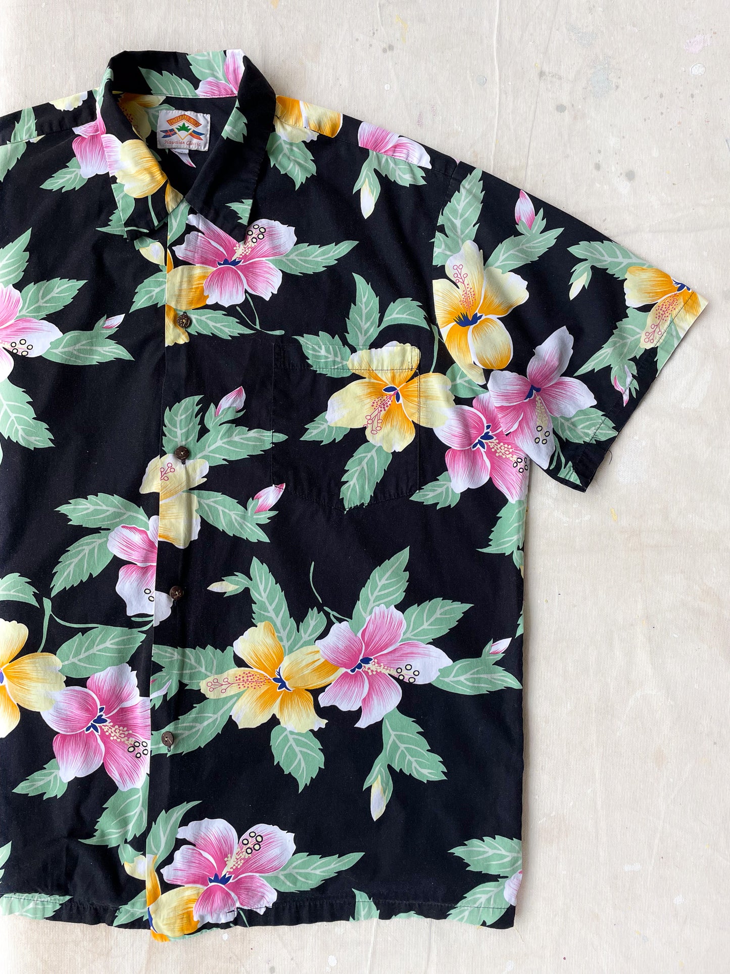 Black Hawaiian Floral Shirt—[XL]