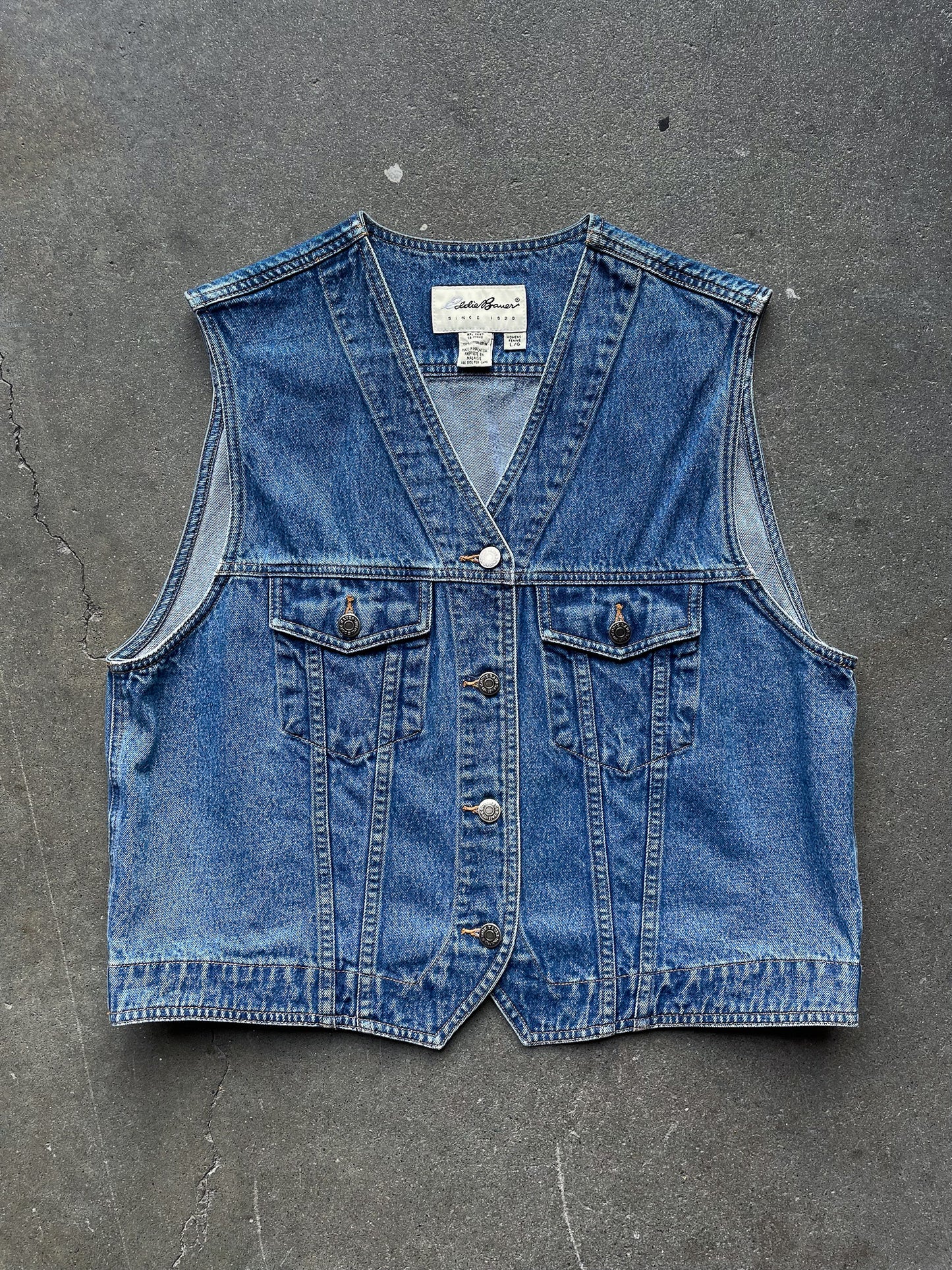 90's Eddie Bauer Denim Trucker Vest—[L]