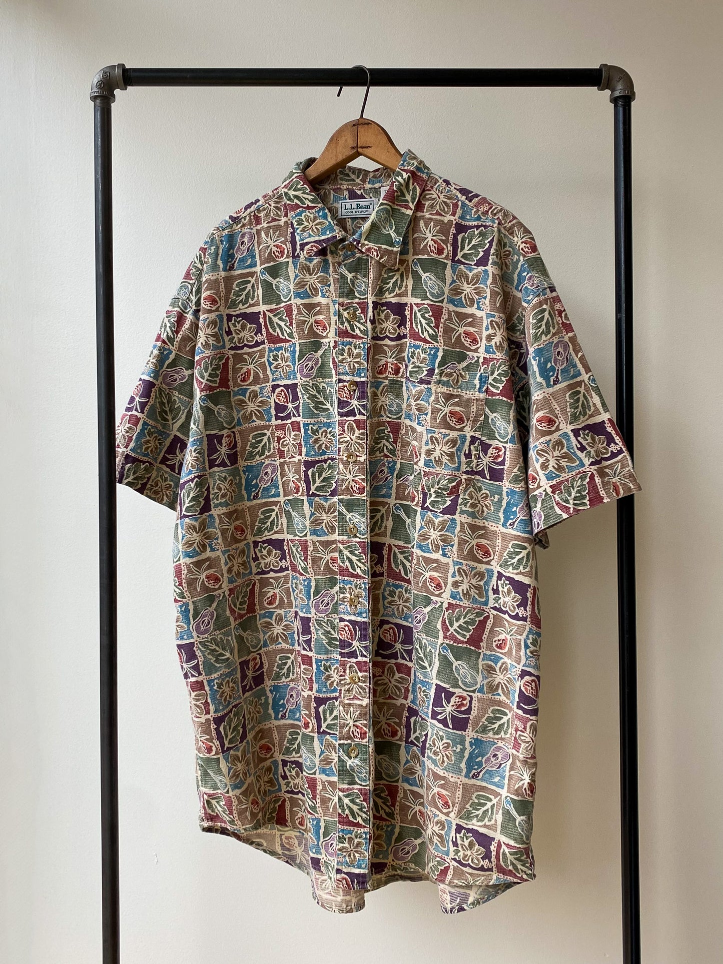 L.L.Bean Cool Weave Block Print Hawaiian Shirt—[XL]