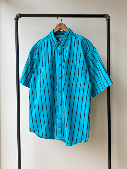 80's Turquoise Striped Shirt—[XL]