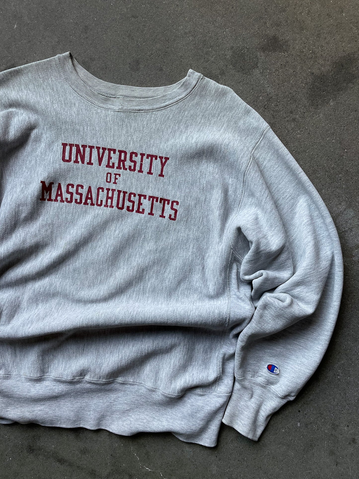 80's University of Massachusetts Champion Reverse Weave Crewneck—[L]